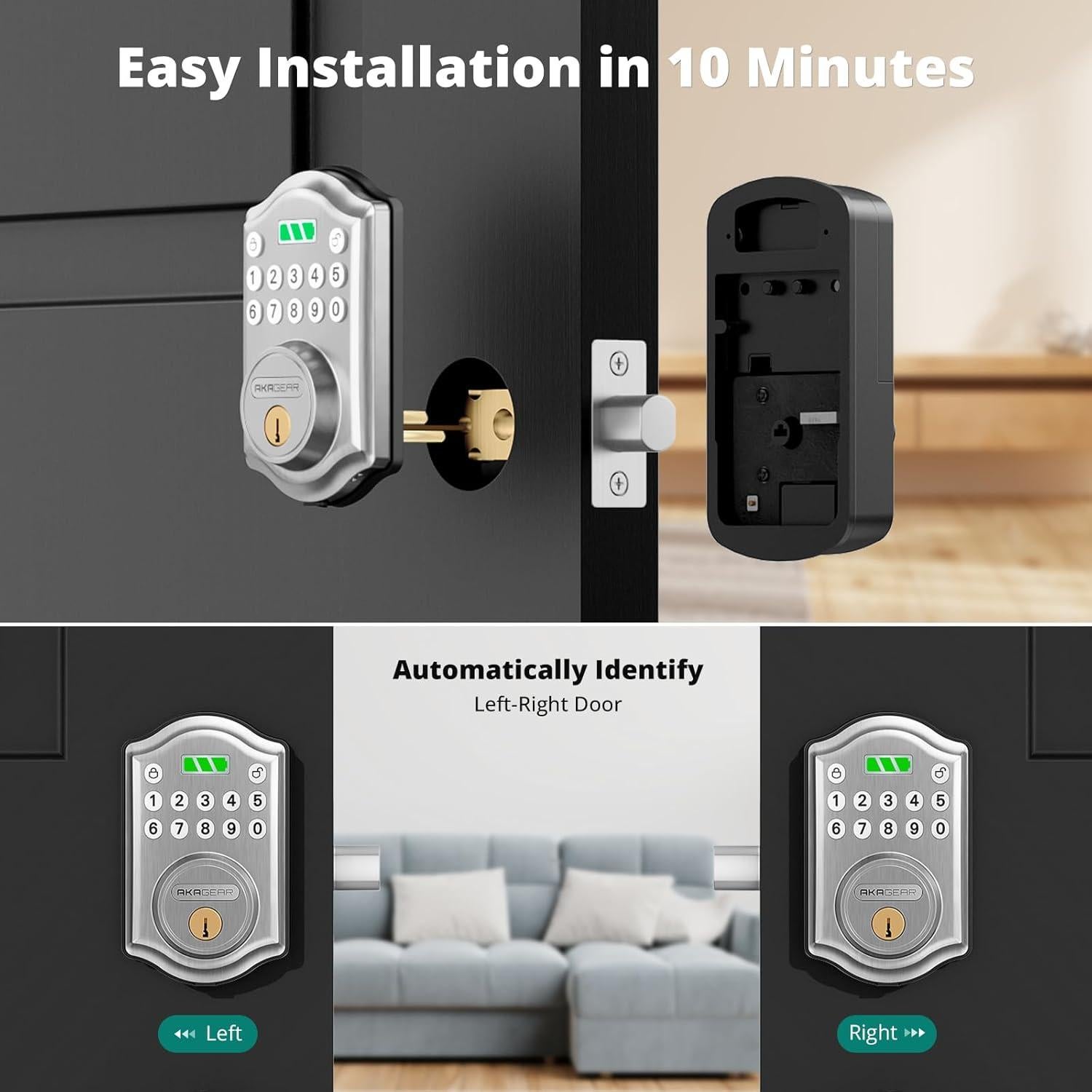 Cerradura inteligente sin llave AkaGear DS10 Mini Níquel Satinado