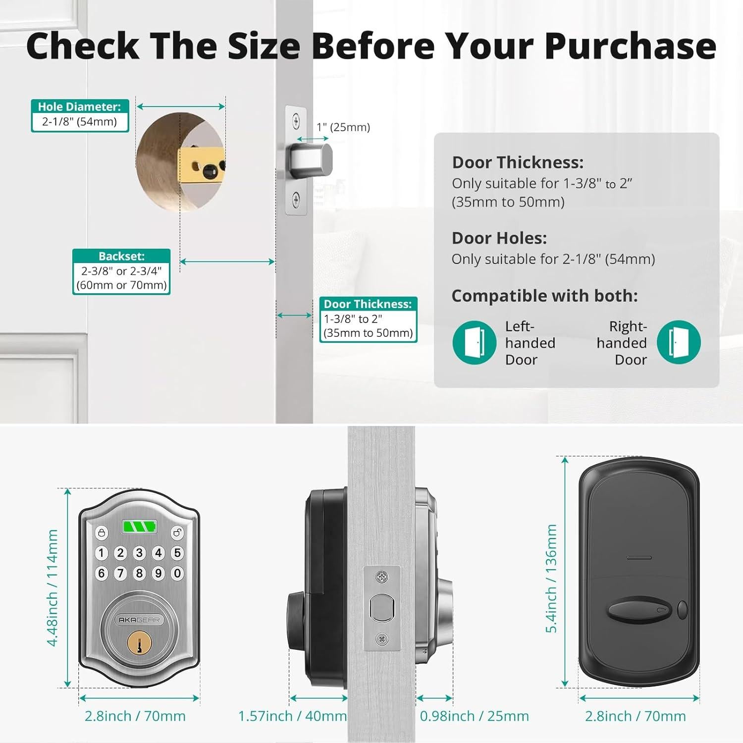 Cerradura inteligente sin llave AkaGear DS10 Mini Níquel Satinado