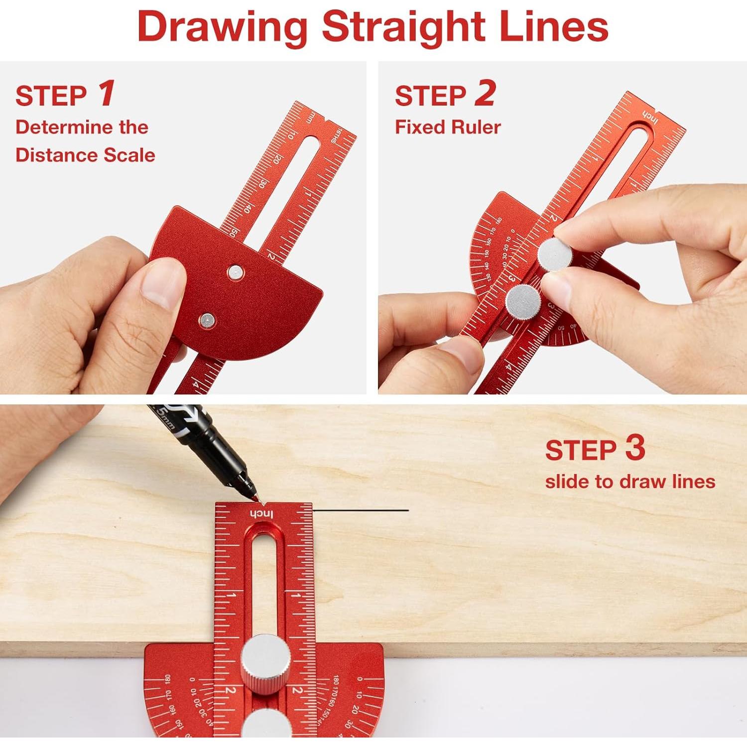 Juego de Reglas de Carpintería TOURACE 3 Piezas 15.24/20.32/30.48 cm