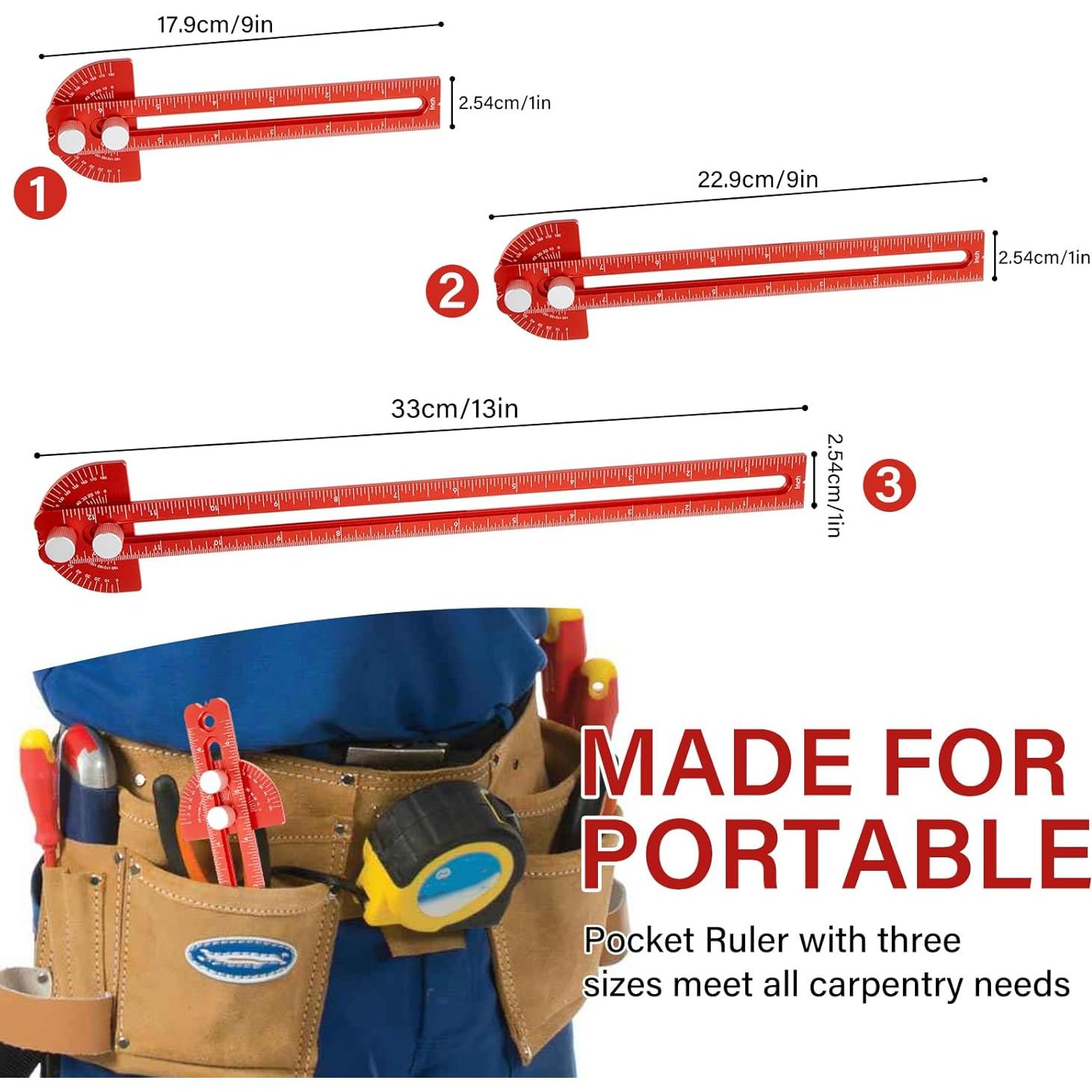 Juego de Reglas de Carpintería TOURACE 3 Piezas 15.24/20.32/30.48 cm