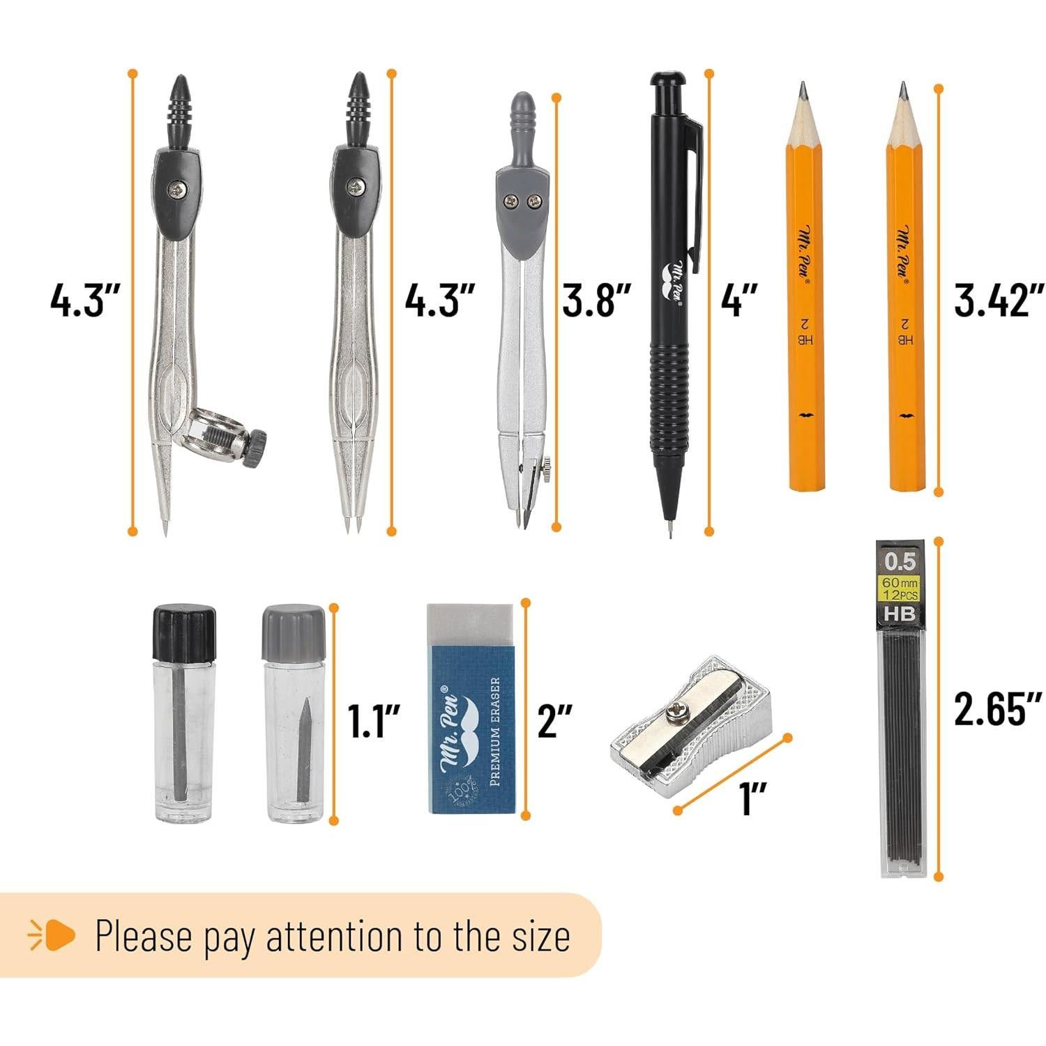Juego de Geometría Mr. Pen 15 Piezas con Compases y Transportador
