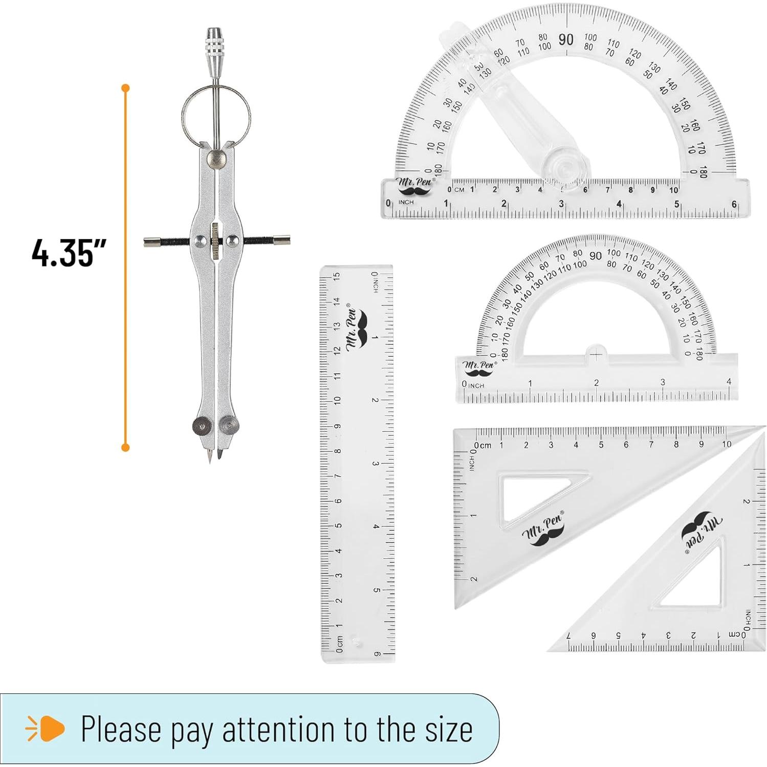 Juego de Geometría Mr. Pen 15 Piezas con Compases y Transportador