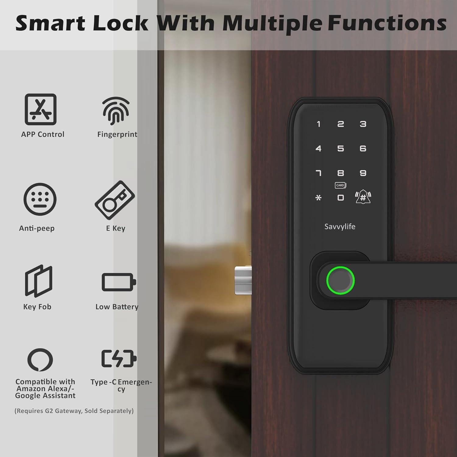 Cerradura Inteligente Savvylife M1 Biometrica con Teclado y Bluetooth