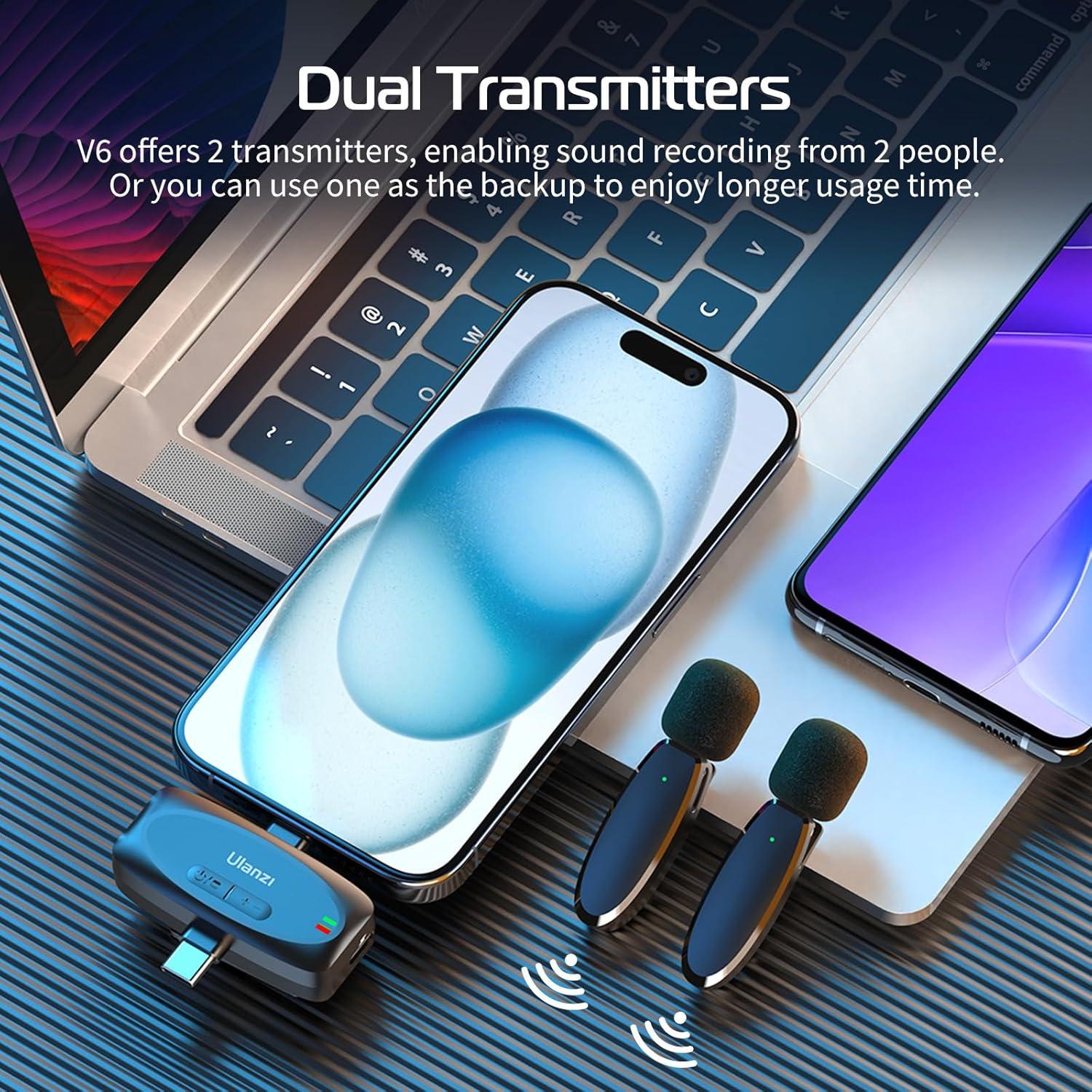 Micrófono Lavalier Inalámbrico ULANZI V6 para iPhone y Android