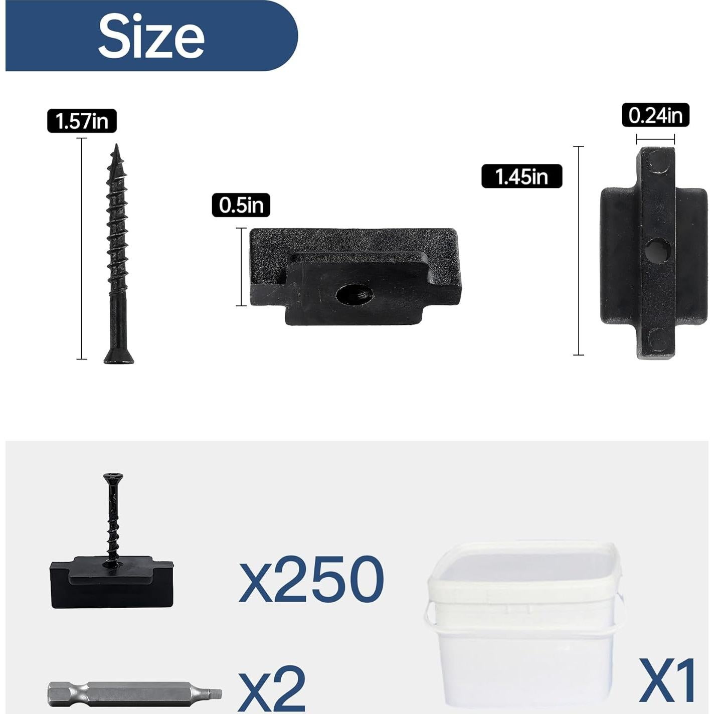 Sujetadores Ocultos para Deck LPET 250 Piezas Nylon