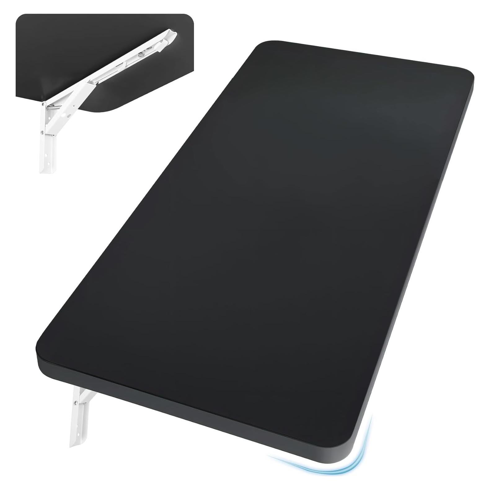 Wall Mounted Folding Table 31.5”L x 15.7”W, Laundry Folding Table with Heavy Duty Metal Collapsible Shelf Brackets, 120 LBS Capacity, Wall Mounted Desk Fold Down for Small Spaces, Black