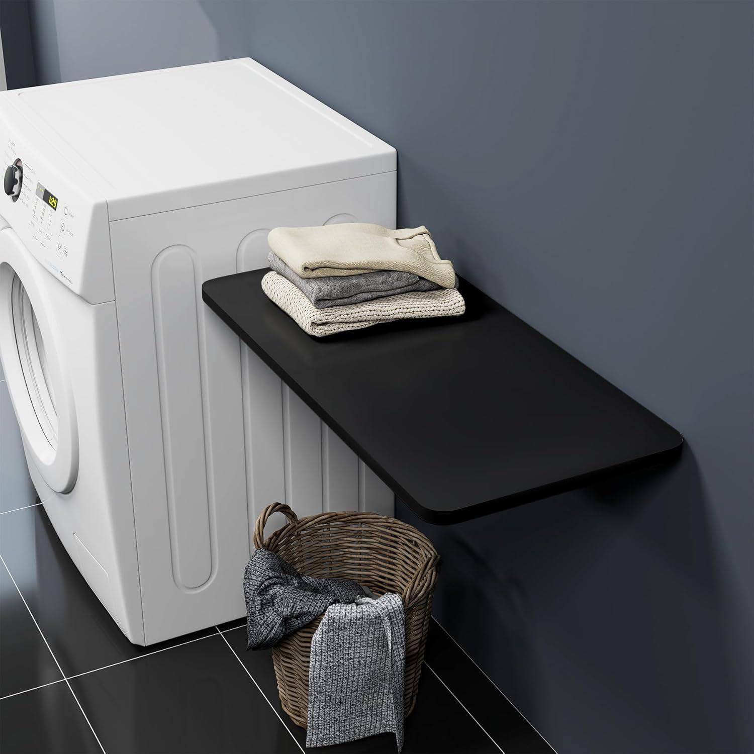 Wall Mounted Folding Table 31.5”L x 15.7”W, Laundry Folding Table with Heavy Duty Metal Collapsible Shelf Brackets, 120 LBS Capacity, Wall Mounted Desk Fold Down for Small Spaces, Black