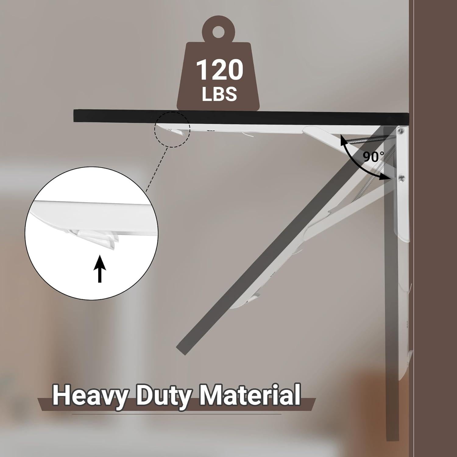 Wall Mounted Folding Table 31.5”L x 15.7”W, Laundry Folding Table with Heavy Duty Metal Collapsible Shelf Brackets, 120 LBS Capacity, Wall Mounted Desk Fold Down for Small Spaces, Black