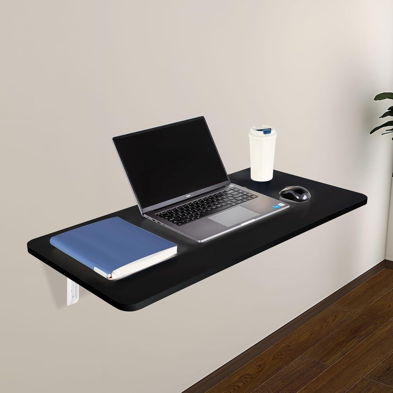 Wall Mounted Folding Table 31.5”L x 15.7”W, Laundry Folding Table with Heavy Duty Metal Collapsible Shelf Brackets, 120 LBS Capacity, Wall Mounted Desk Fold Down for Small Spaces, Black