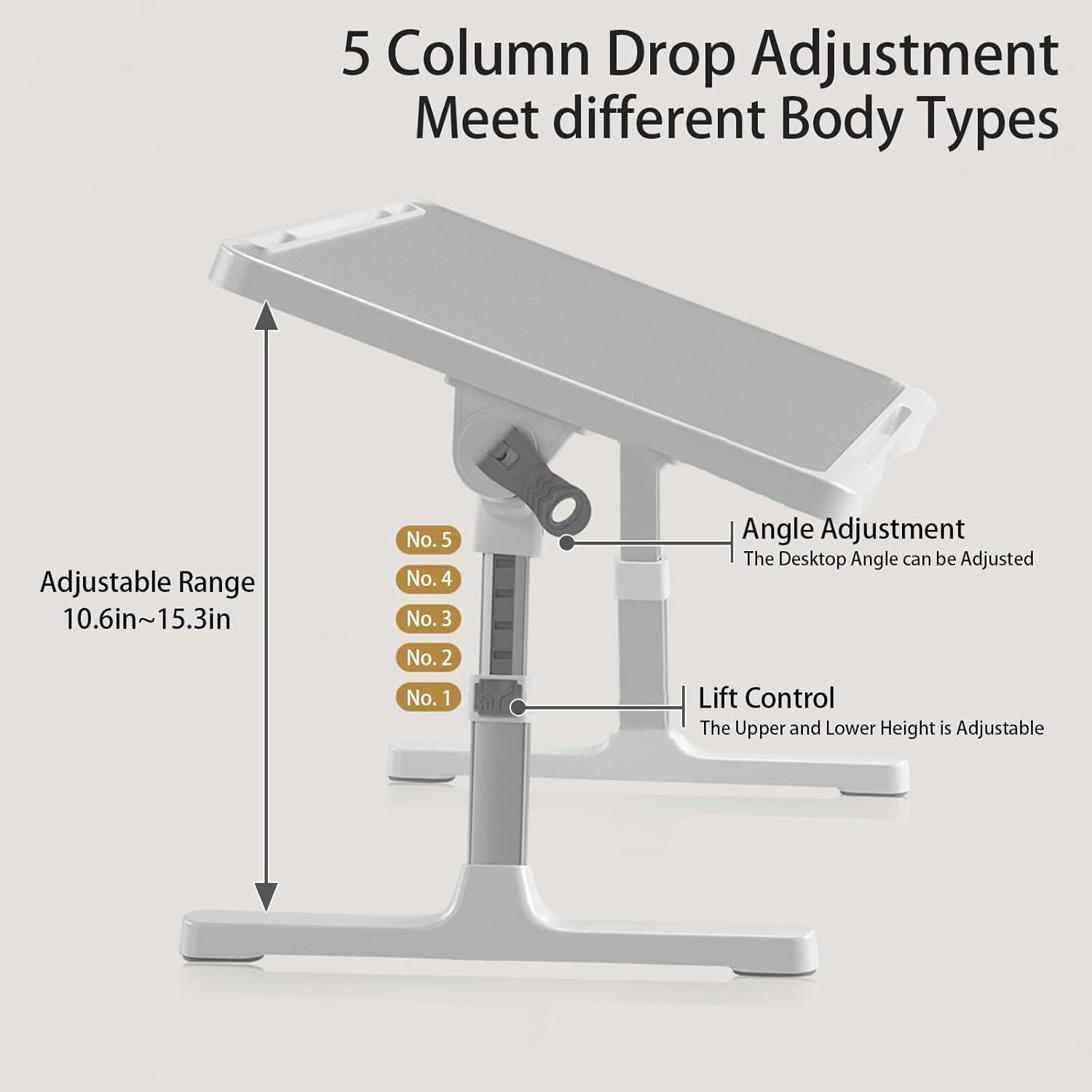 Laptop Desk for Bed, Adjustable Beds Table with USB Charge Port, Foldable Lap top Table with Storage Drawer, Portable Laptops Bed Desk Tray for Eating Working Writing Reading
