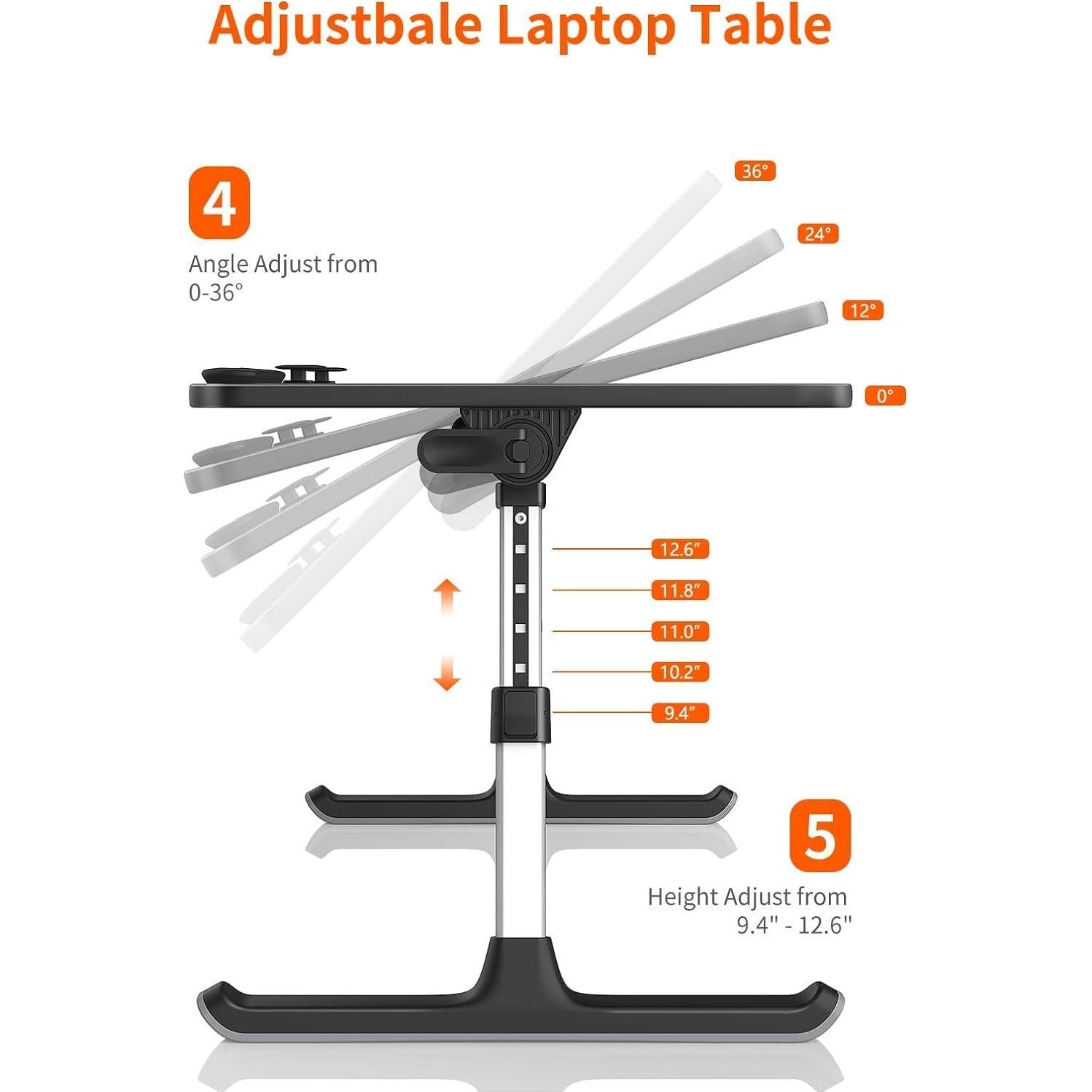 Escritorio Plegable para Laptop SAIJI 60x33 cm Negro Ajustable