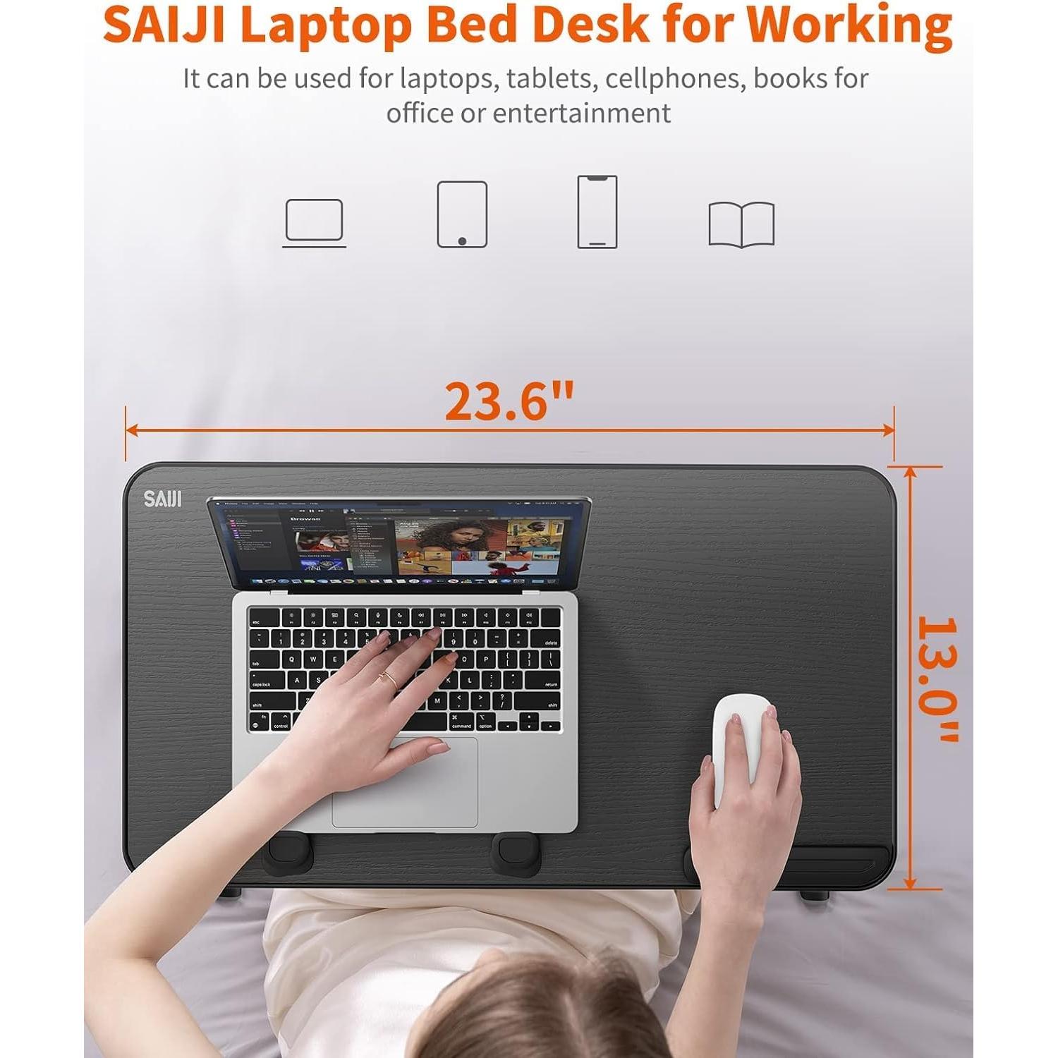 Escritorio Plegable para Laptop SAIJI 60x33 cm Negro Ajustable