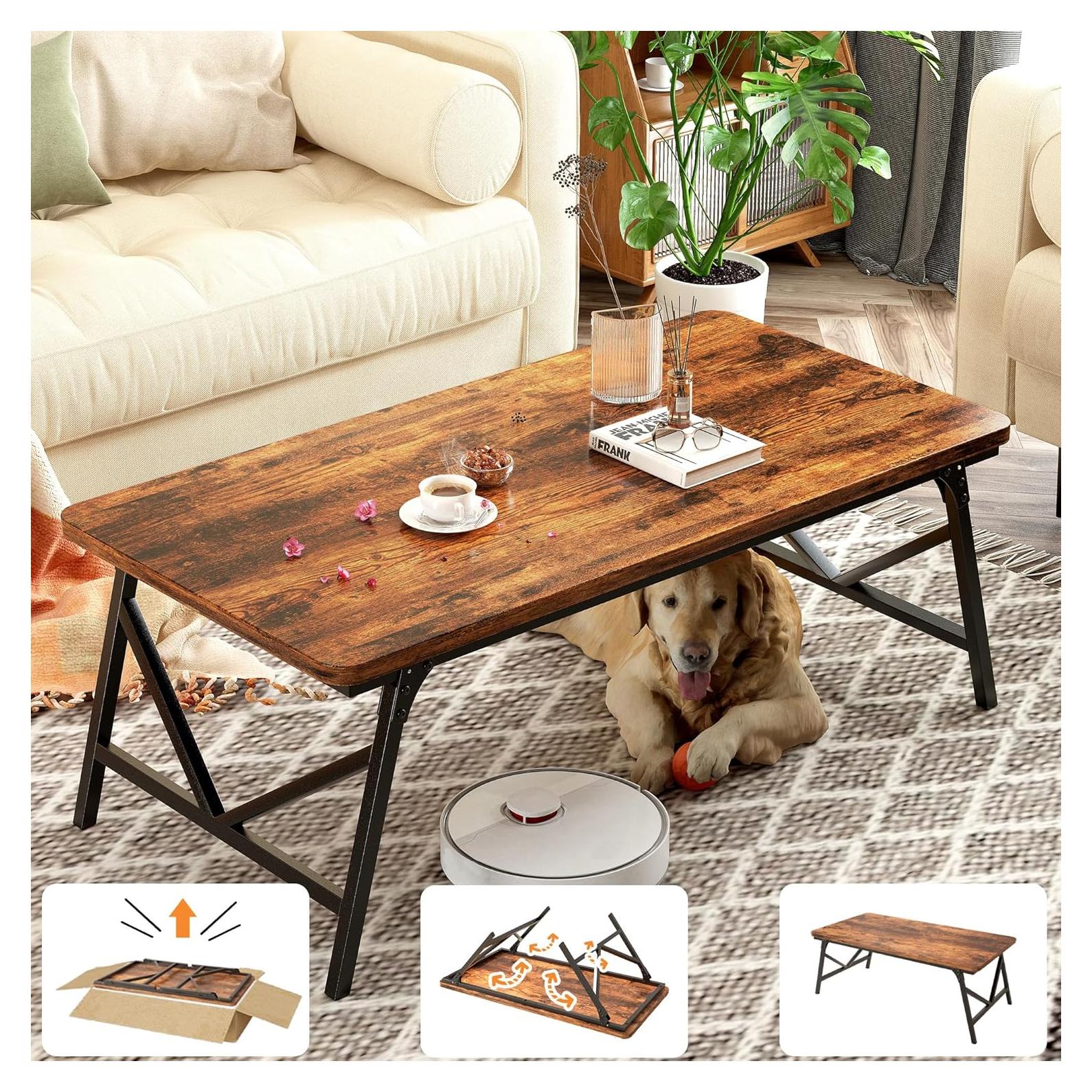Folding Coffee Table, No Assembly Low Table, Desk for Sitting on The Floor, Portable for Living Room, Home, Caravan and Outdoor Use, 31.5L x 15.8W' x 15.8H'