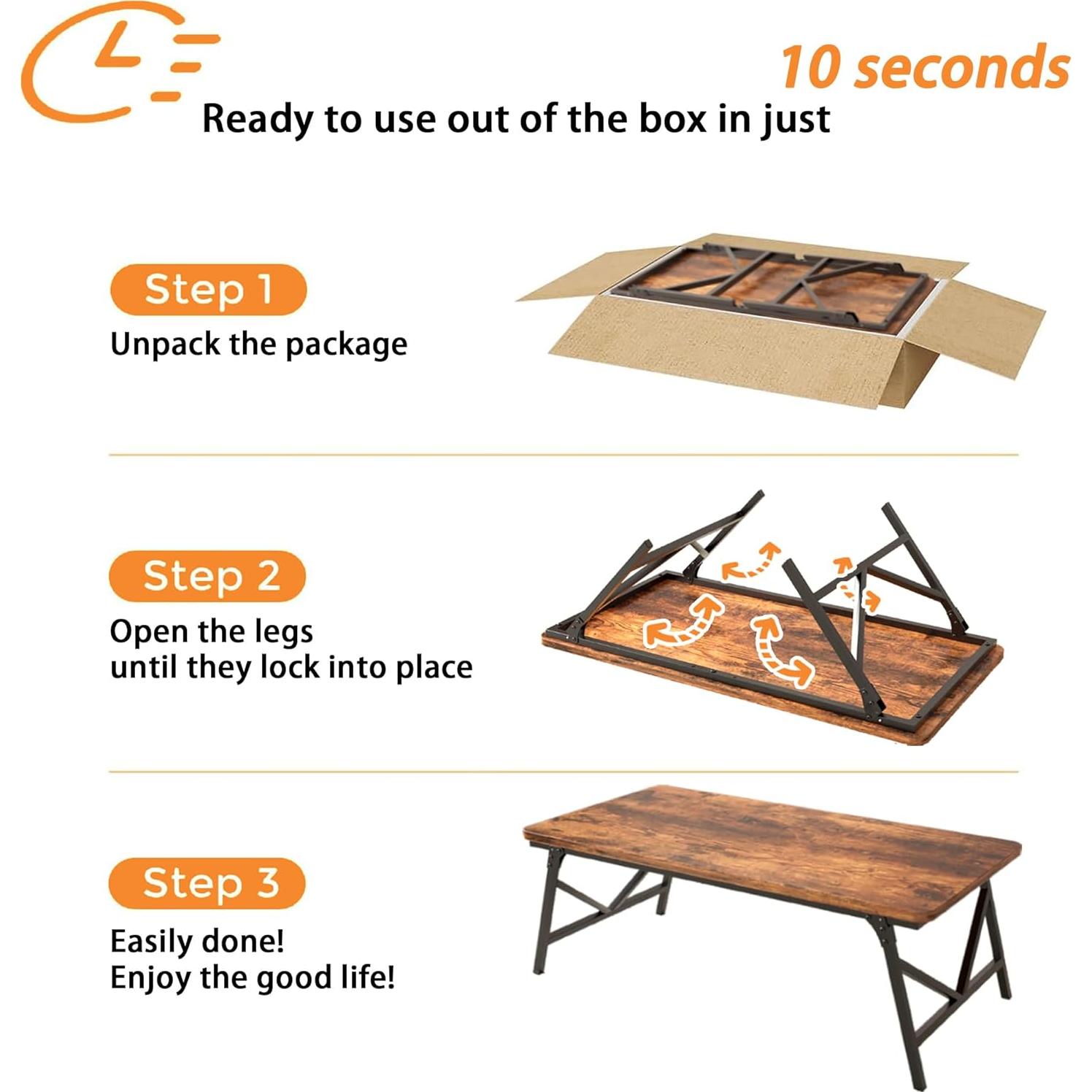 Folding Coffee Table, No Assembly Low Table, Desk for Sitting on The Floor, Portable for Living Room, Home, Caravan and Outdoor Use, 31.5L x 15.8W' x 15.8H'
