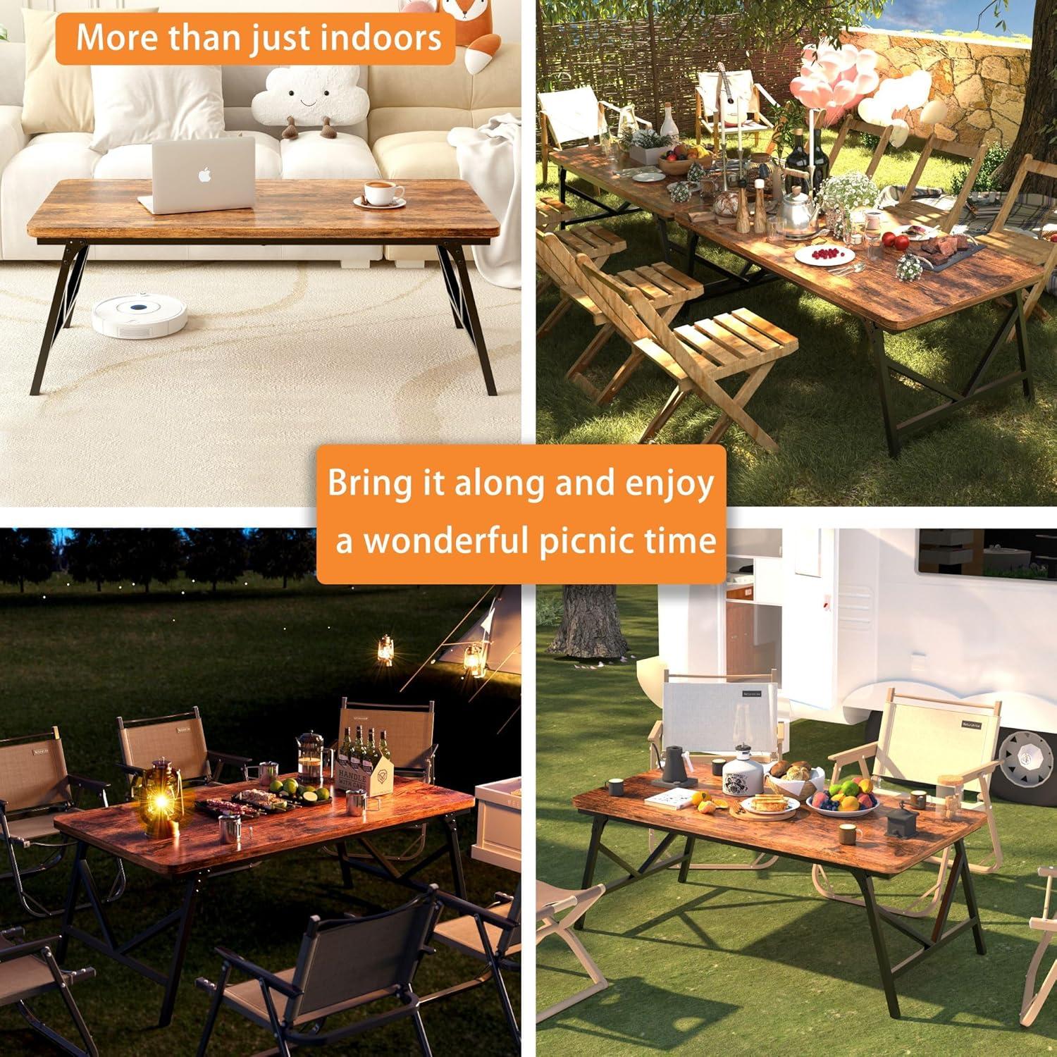 Folding Coffee Table, No Assembly Low Table, Desk for Sitting on The Floor, Portable for Living Room, Home, Caravan and Outdoor Use, 31.5L x 15.8W' x 15.8H'