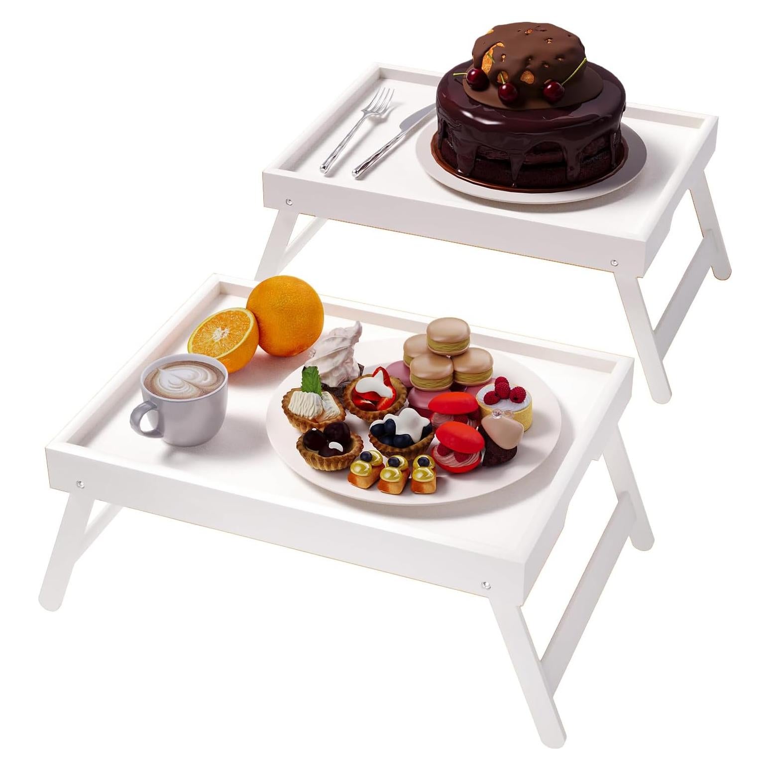 Bandeja de Cama Plegable Fibogollo 2 Pcs Bambú Blanco 40x30cm