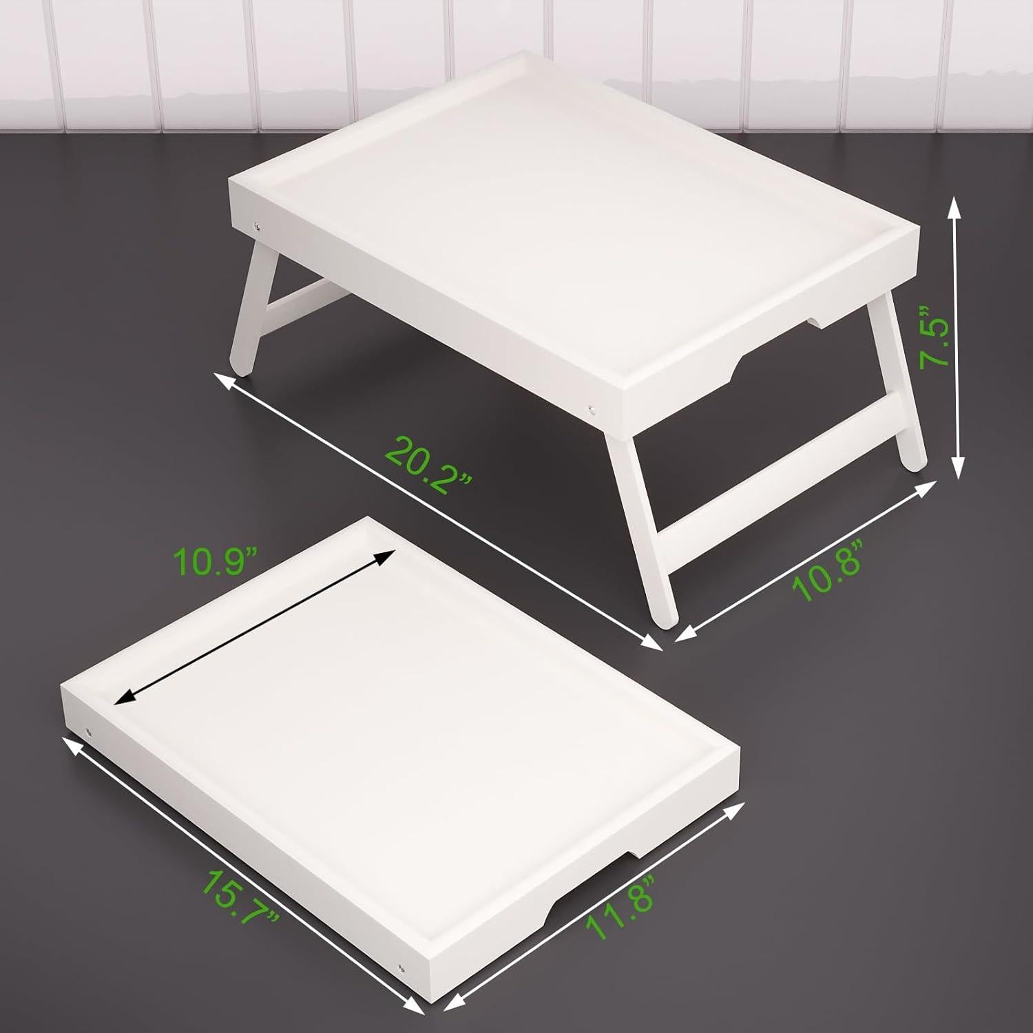 Bandeja de Cama Plegable Fibogollo 2 Pcs Bambú Blanco 40x30cm