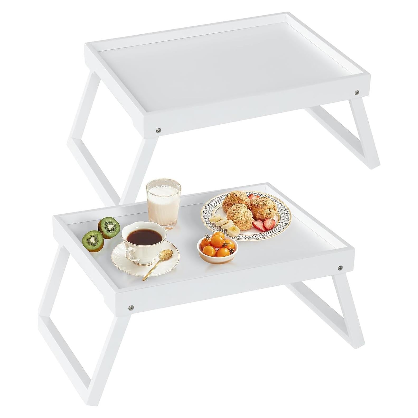 Mesa de bandeja de cama RRX de bambú plegable blanca 47x28 cm