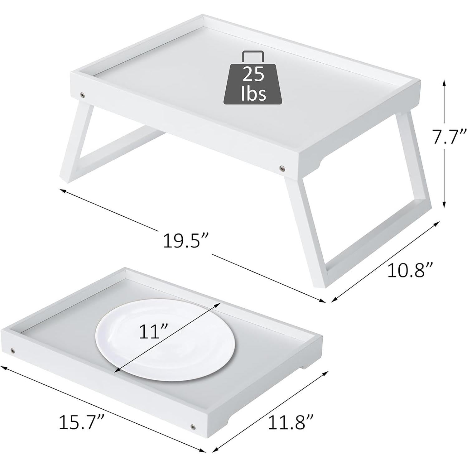 Mesa de bandeja de cama RRX de bambú plegable blanca 47x28 cm