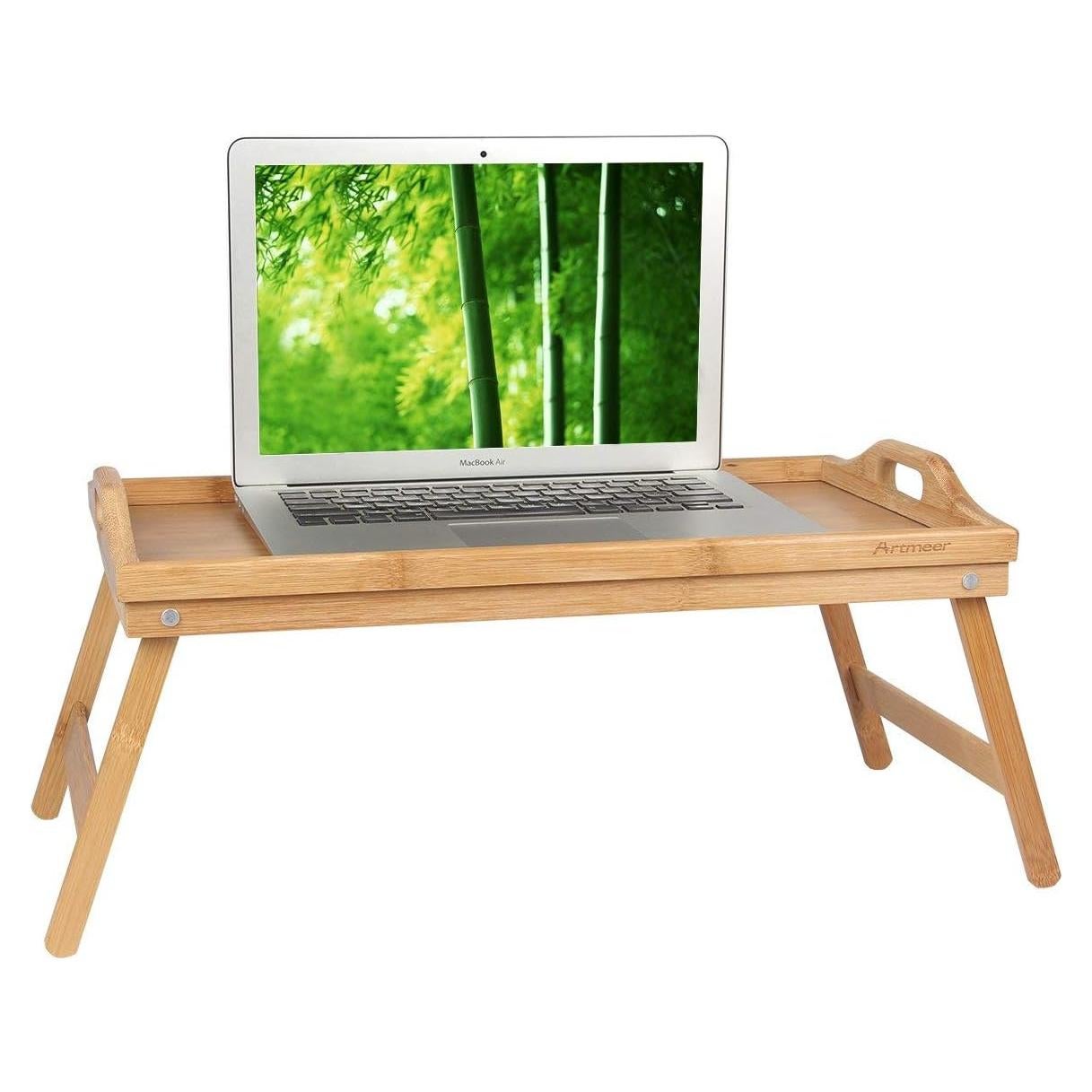 Mesa de bandeja de cama Artmeer de bambú con patas plegables