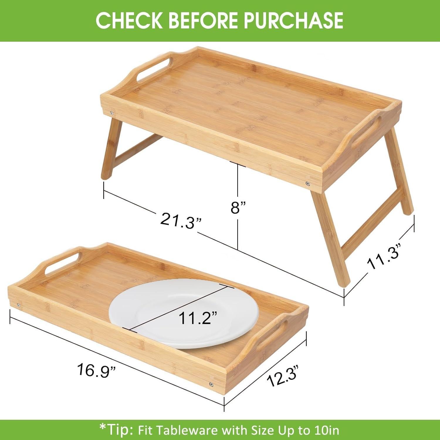 Mesa de bandeja de cama Artmeer de bambú con patas plegables