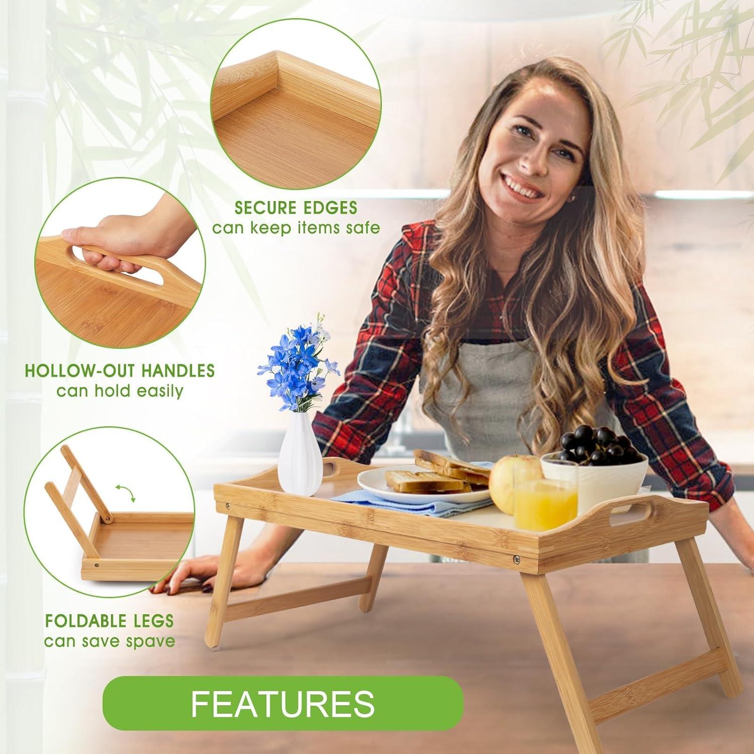 Mesa de bandeja de cama Artmeer de bambú con patas plegables