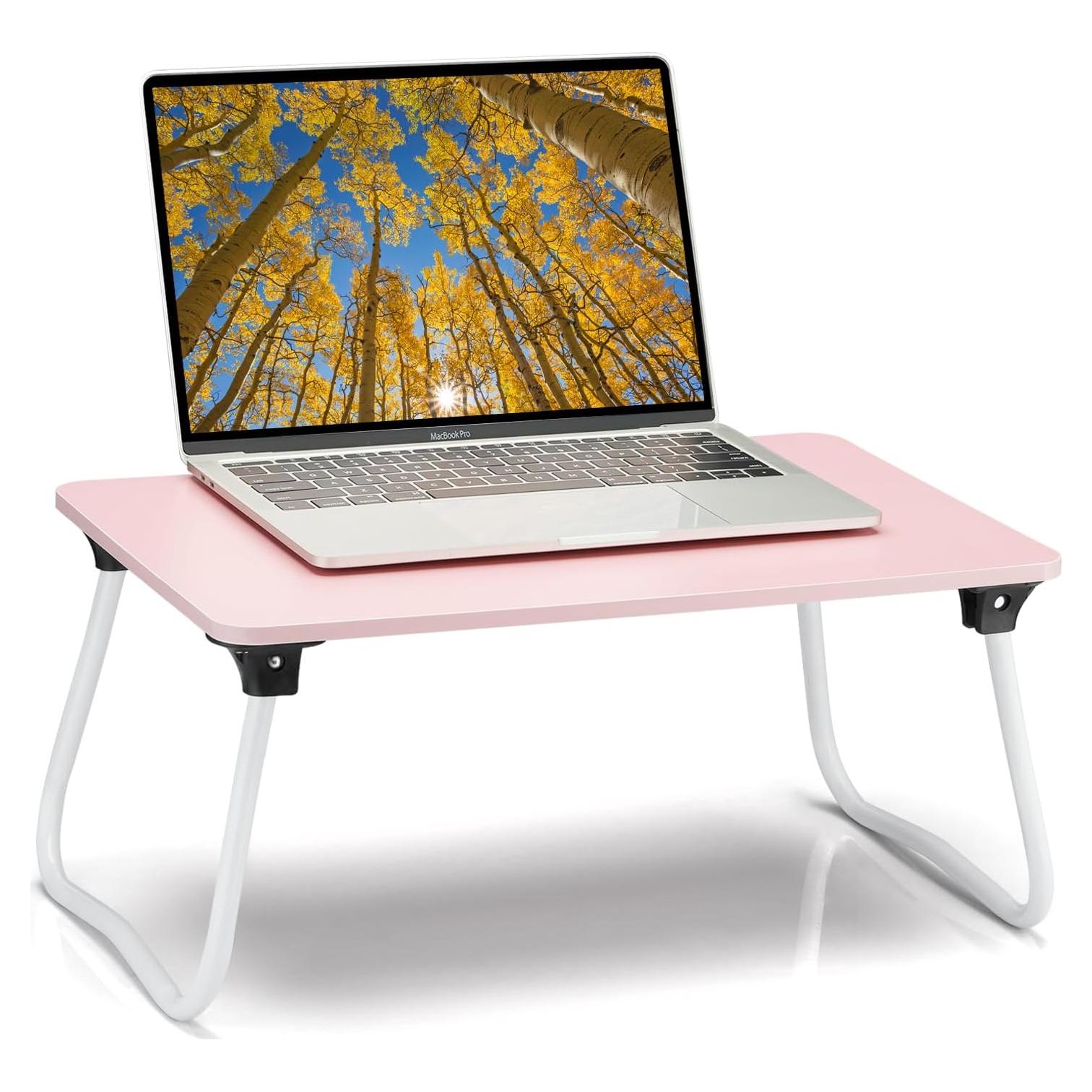 Ruxury Foldable Lap Desk Laptop Stand Bed Desk Table Tray, Breakfast Serving Tray, Portable & Lightweight Mini Table, Lap Tablet Desk for Sofa Couch Floor - Pink