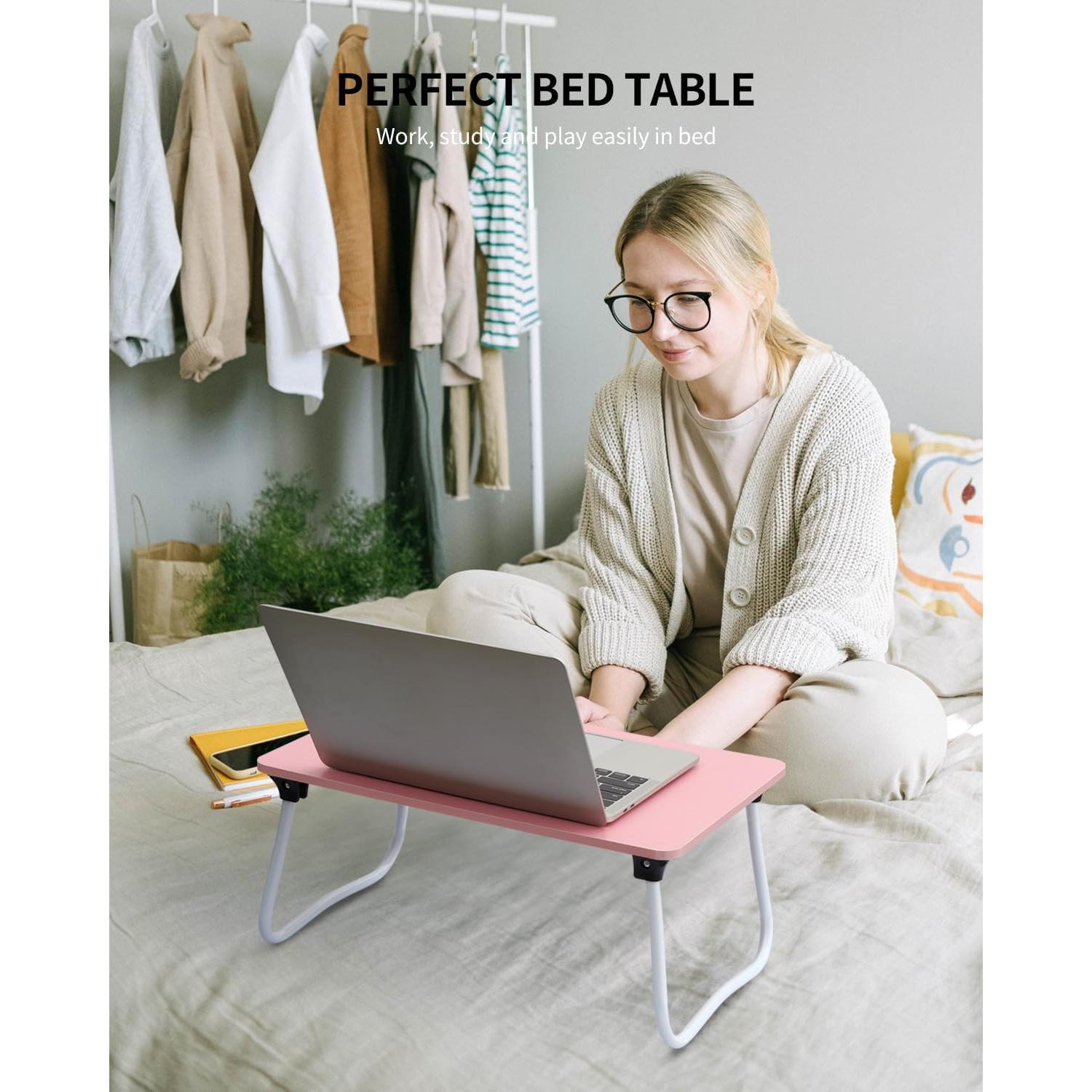 Ruxury Foldable Lap Desk Laptop Stand Bed Desk Table Tray, Breakfast Serving Tray, Portable & Lightweight Mini Table, Lap Tablet Desk for Sofa Couch Floor - Pink