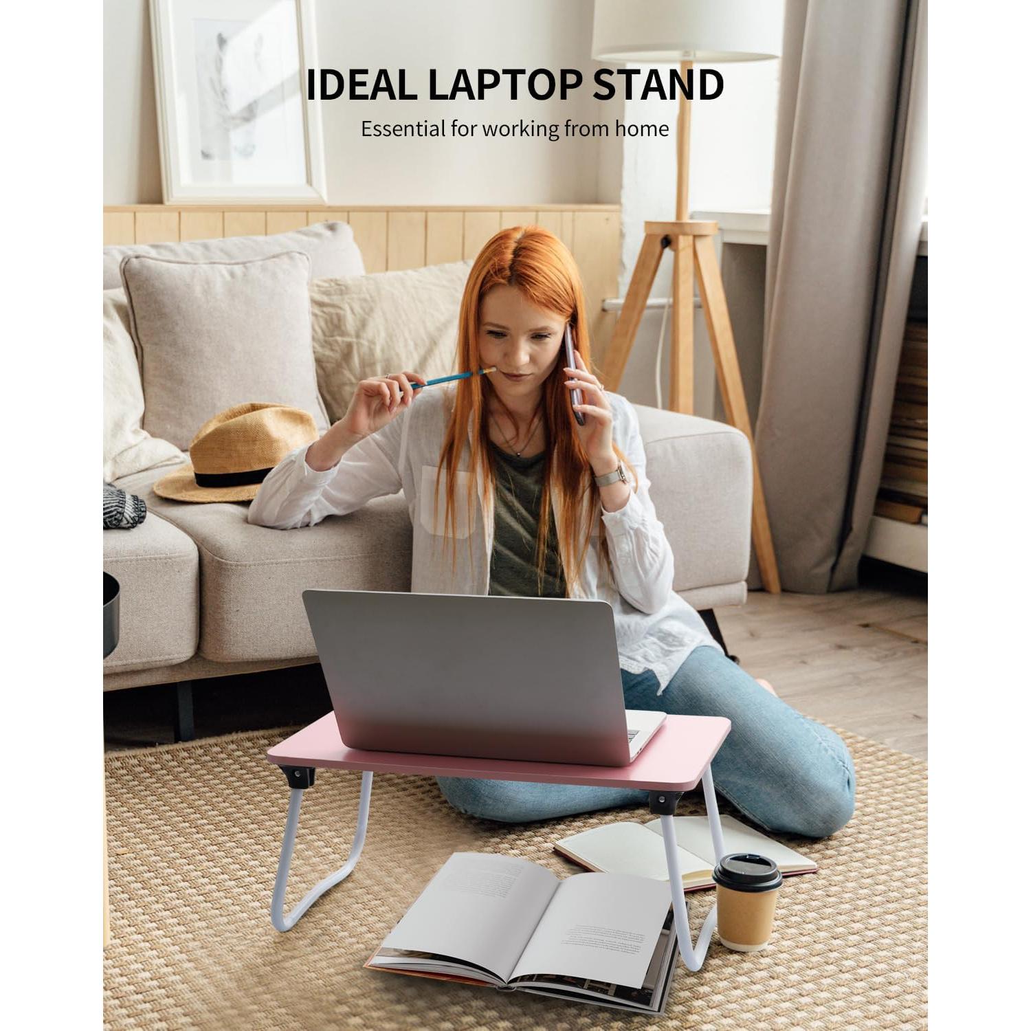 Ruxury Foldable Lap Desk Laptop Stand Bed Desk Table Tray, Breakfast Serving Tray, Portable & Lightweight Mini Table, Lap Tablet Desk for Sofa Couch Floor - Pink