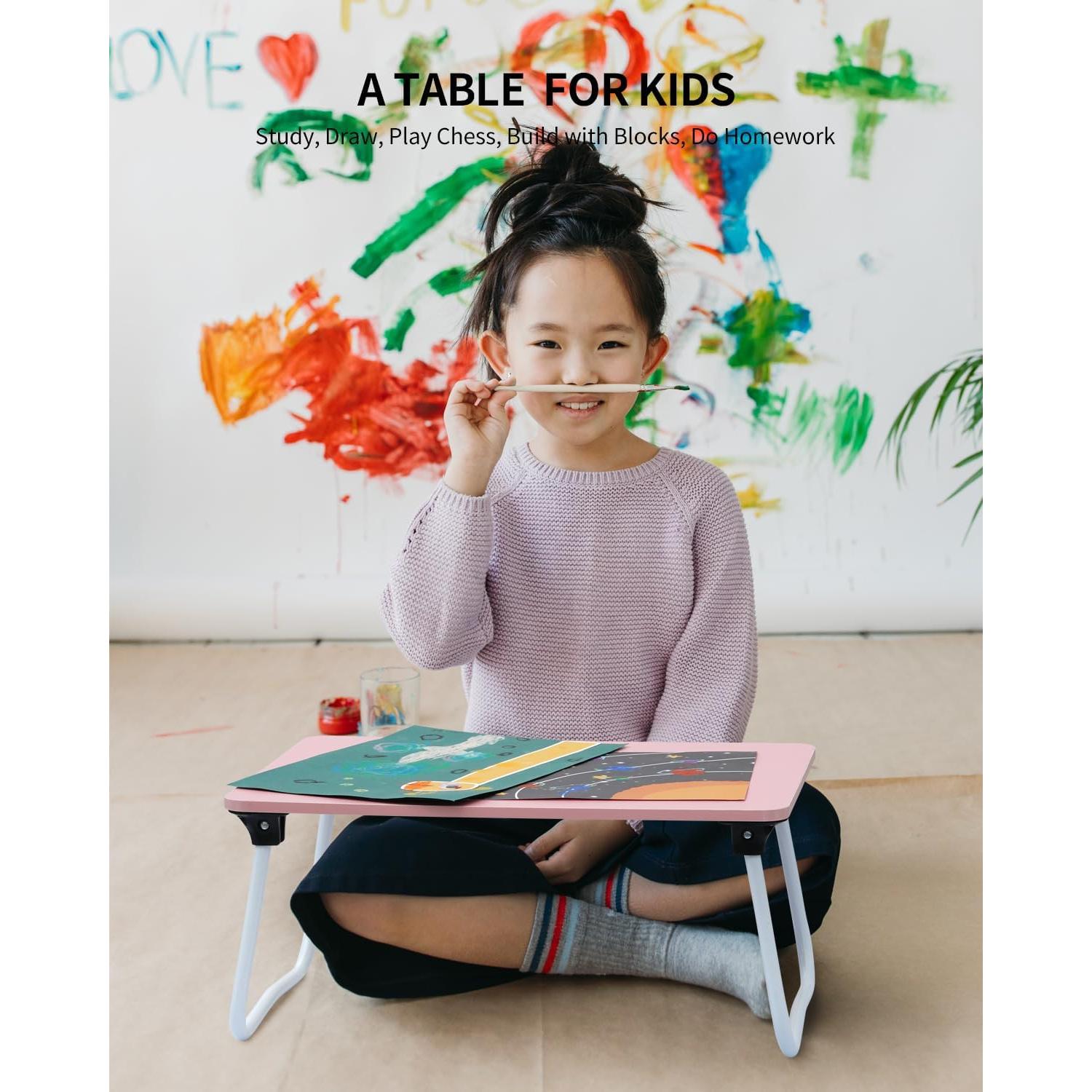 Ruxury Foldable Lap Desk Laptop Stand Bed Desk Table Tray, Breakfast Serving Tray, Portable & Lightweight Mini Table, Lap Tablet Desk for Sofa Couch Floor - Pink