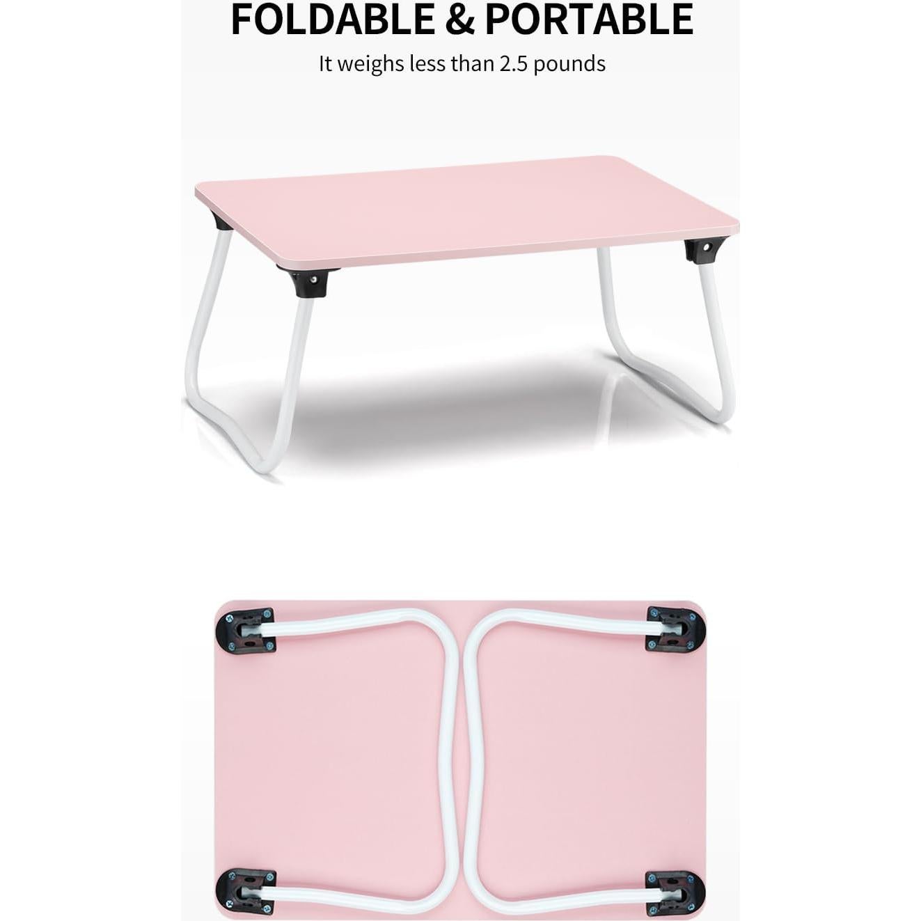Ruxury Foldable Lap Desk Laptop Stand Bed Desk Table Tray, Breakfast Serving Tray, Portable & Lightweight Mini Table, Lap Tablet Desk for Sofa Couch Floor - Pink