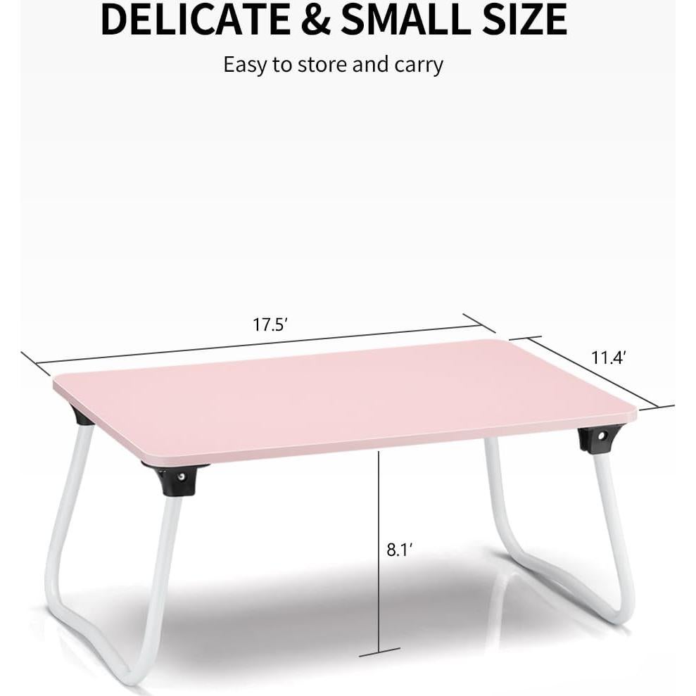 Ruxury Foldable Lap Desk Laptop Stand Bed Desk Table Tray, Breakfast Serving Tray, Portable & Lightweight Mini Table, Lap Tablet Desk for Sofa Couch Floor - Pink