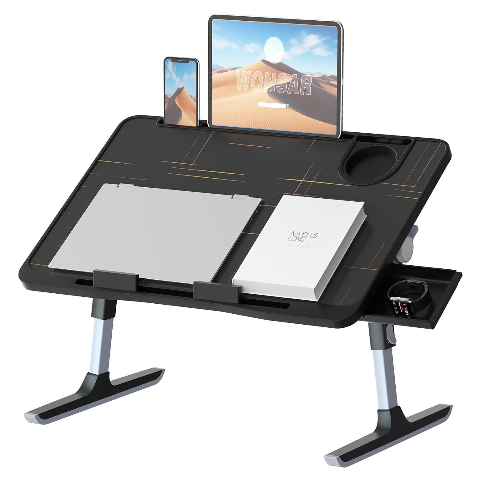 Mesa de Regazo Ajustable WONSAR 60x40 cm con Cajón y Portavasos
