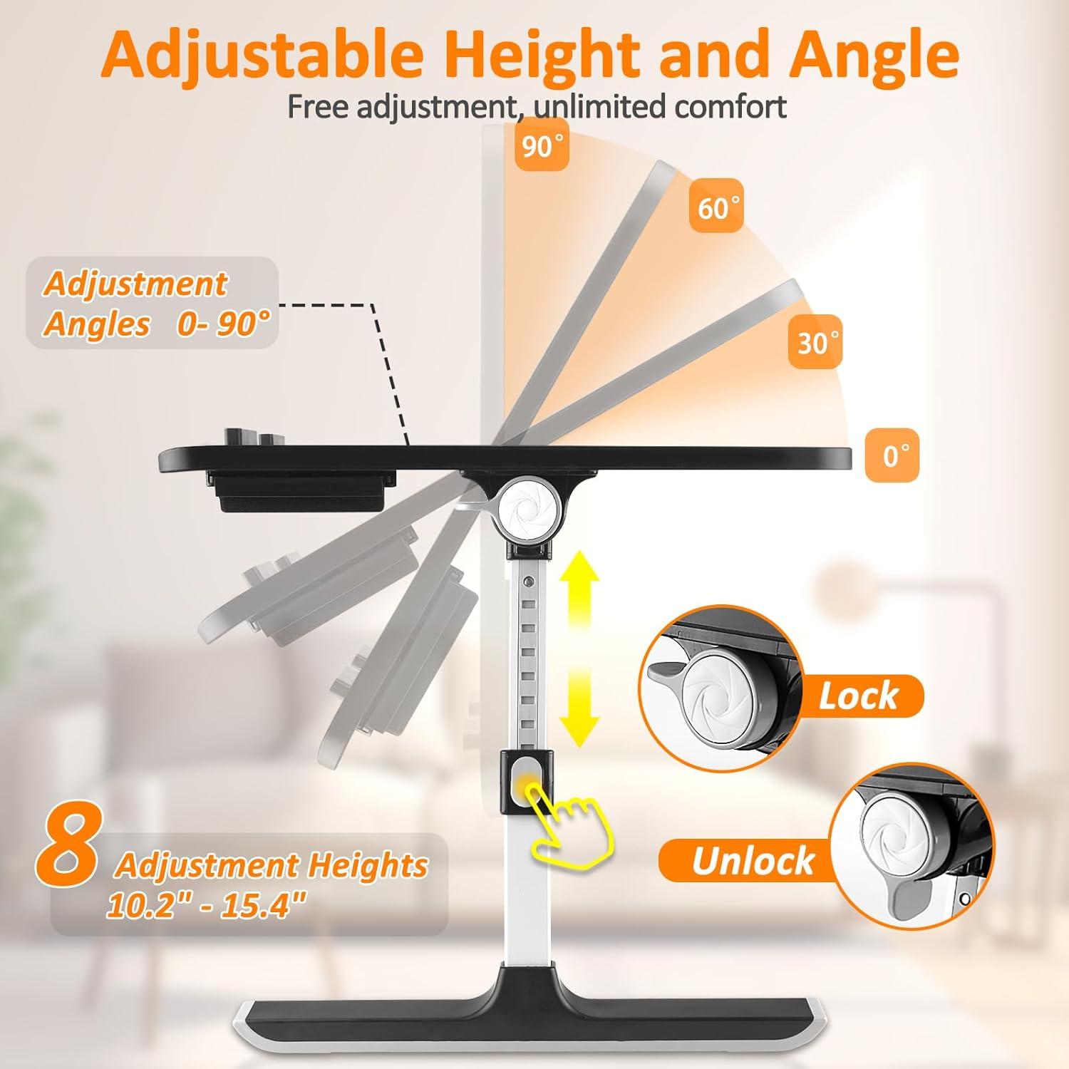 Mesa de Regazo Ajustable WONSAR 60x40 cm con Cajón y Portavasos