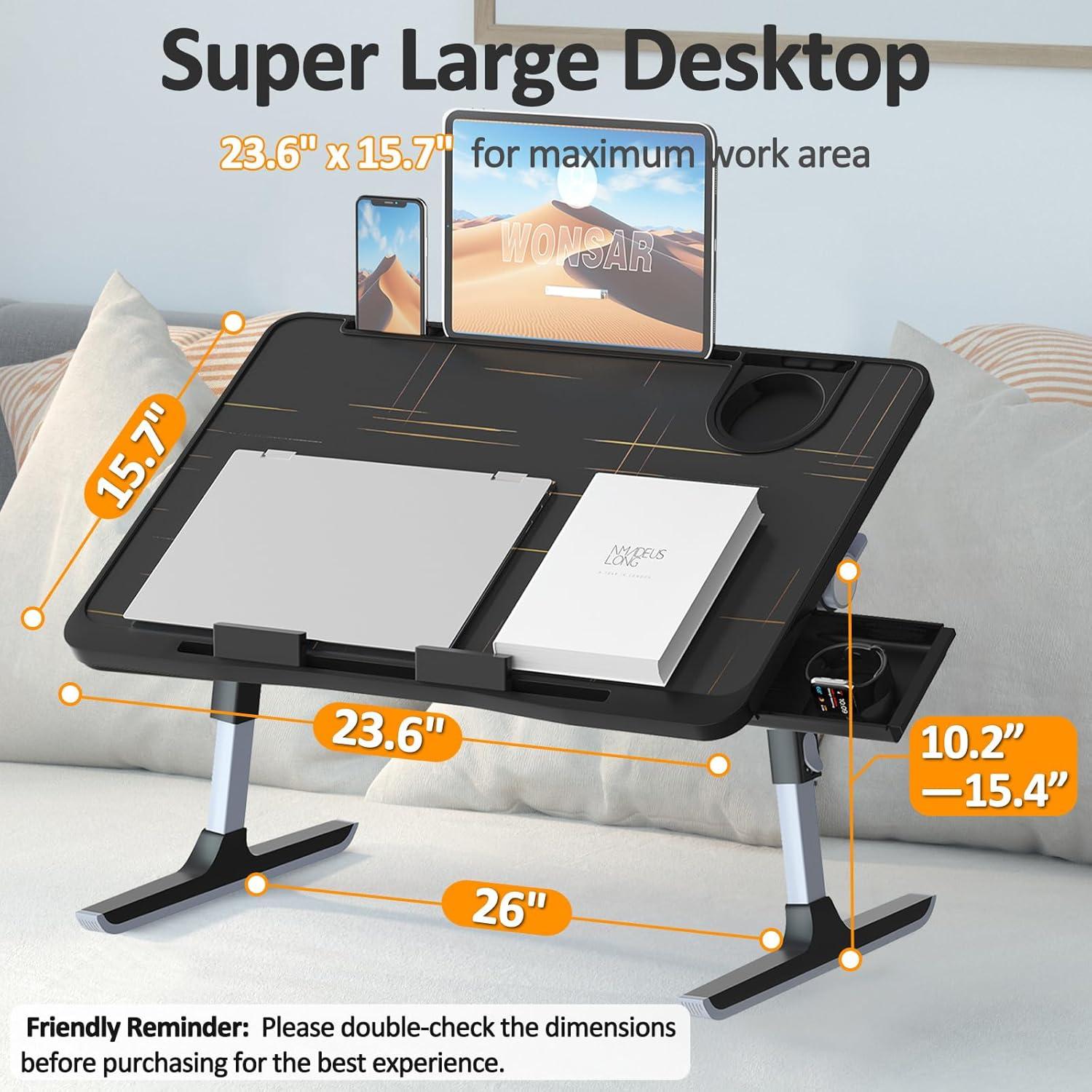 Mesa de Regazo Ajustable WONSAR 60x40 cm con Cajón y Portavasos