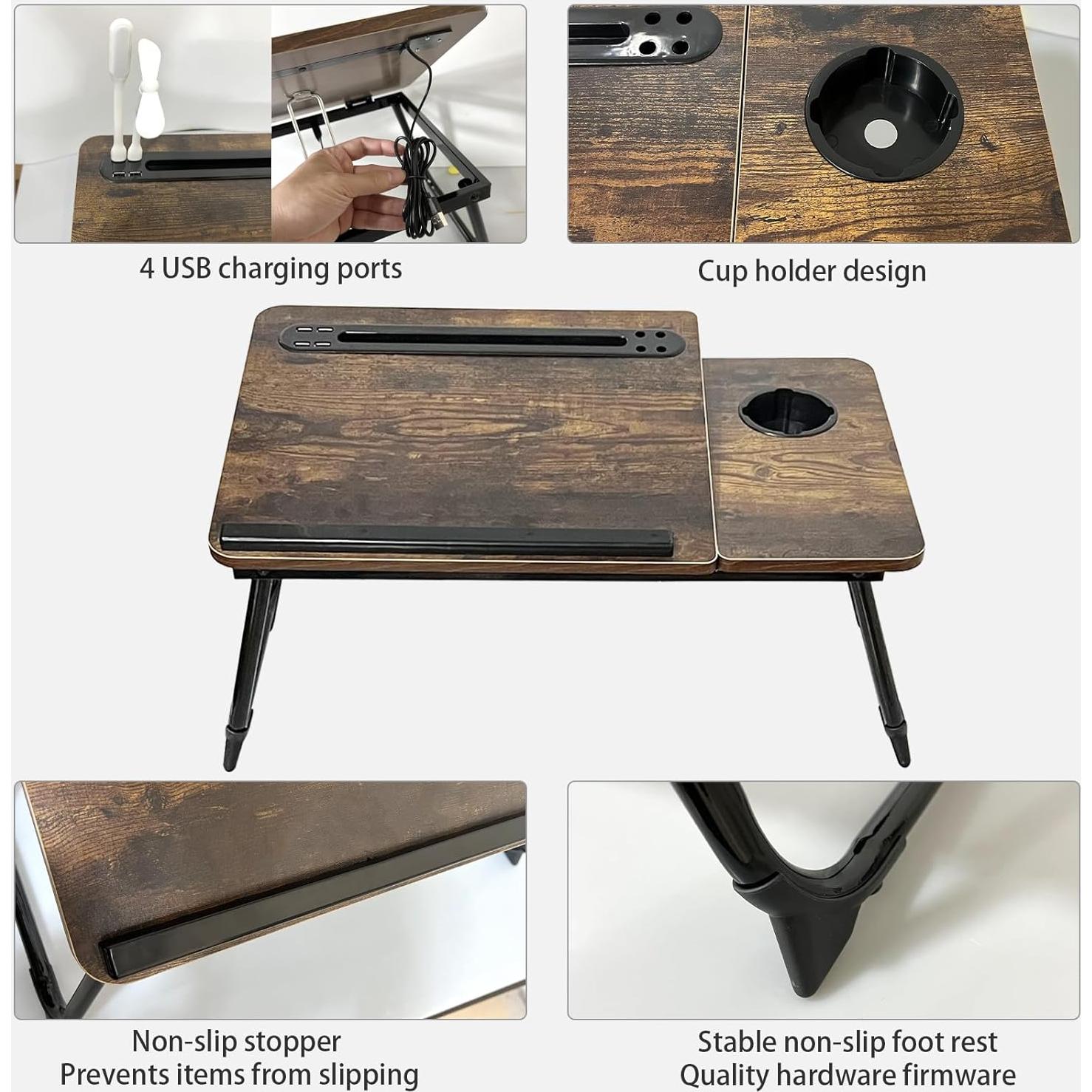 Escritorio Plegable para Laptop SIDIANBAN Madera Rústica USB