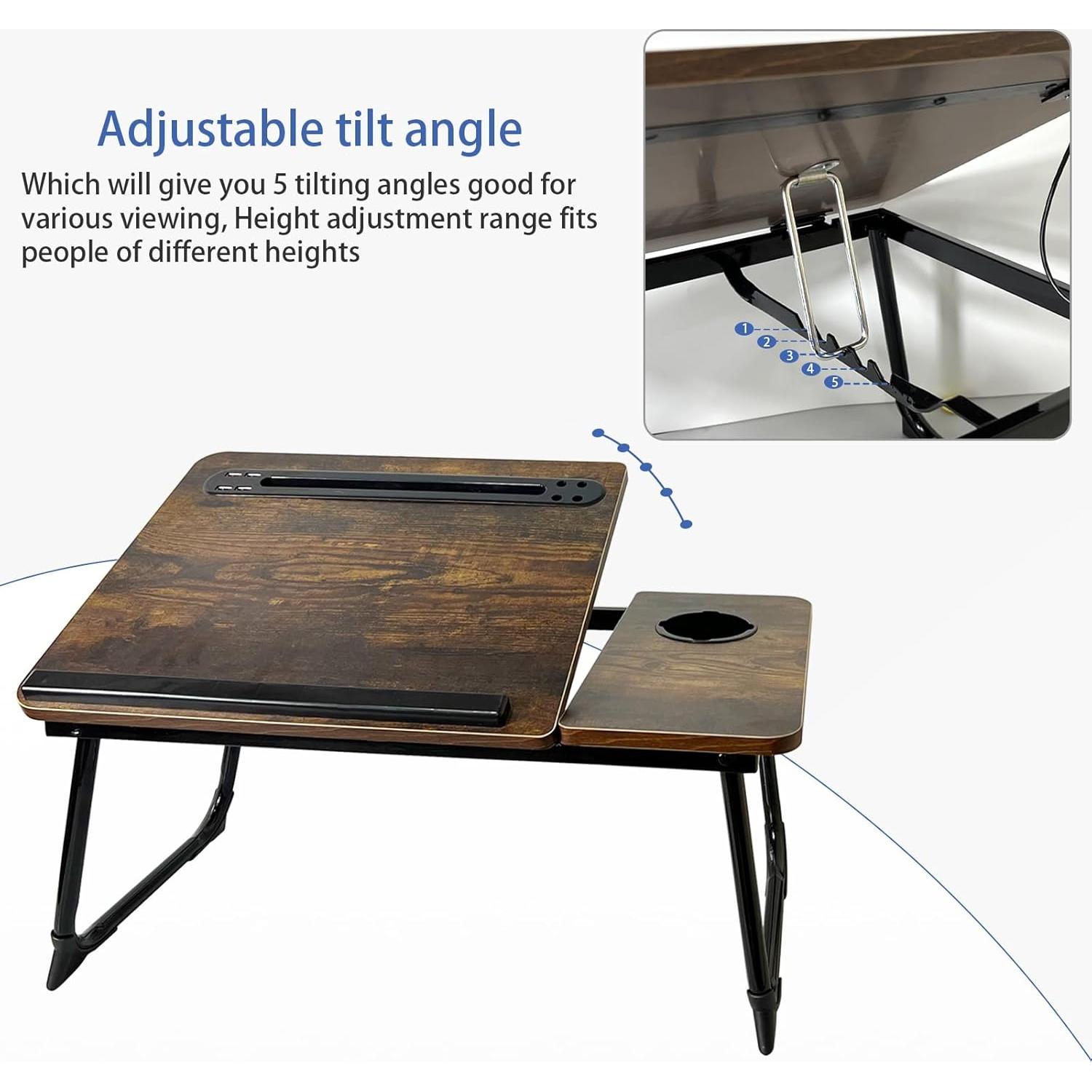 Escritorio Plegable para Laptop SIDIANBAN Madera Rústica USB
