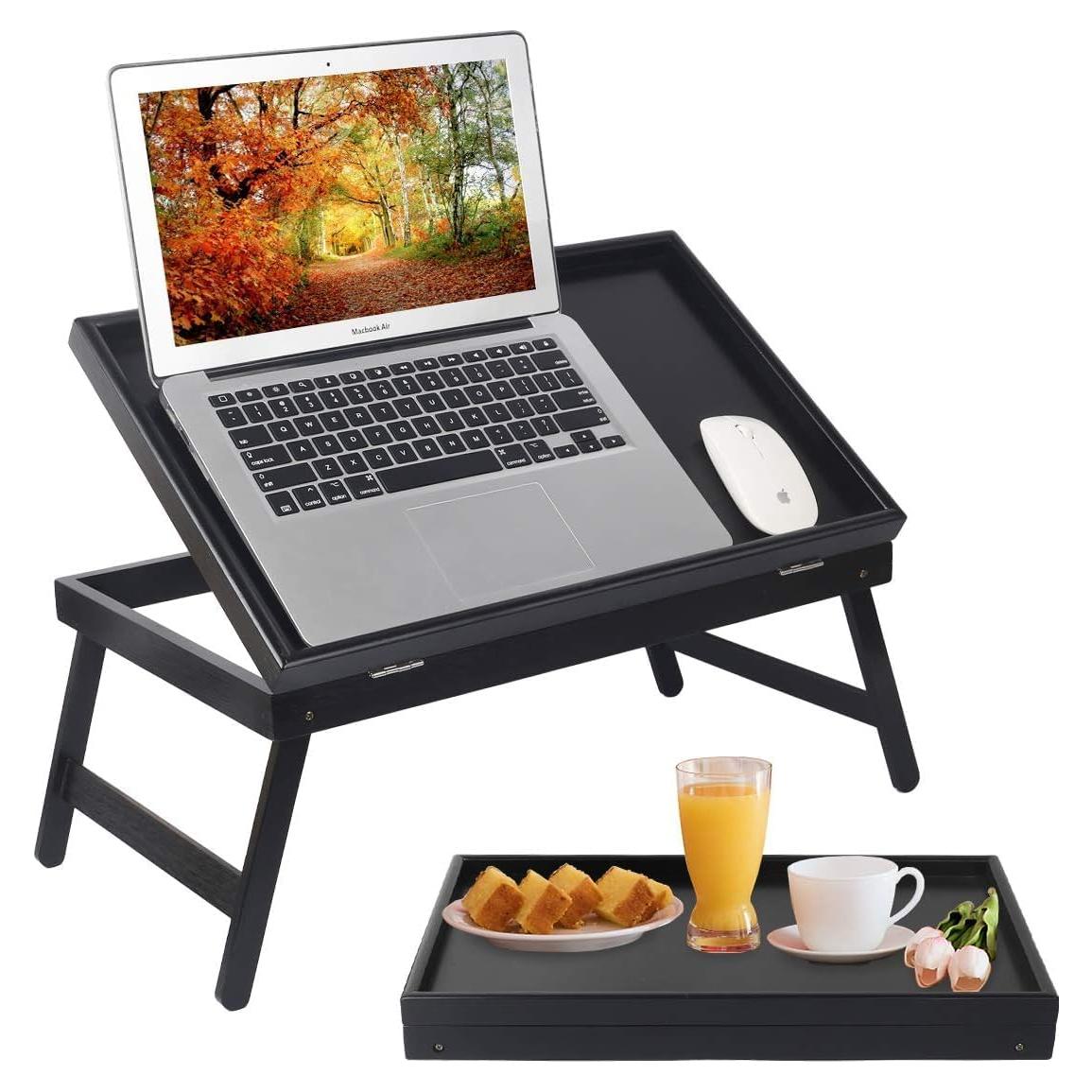 Mesa de cama ajustable Artmeer para desayuno y laptop - Negro