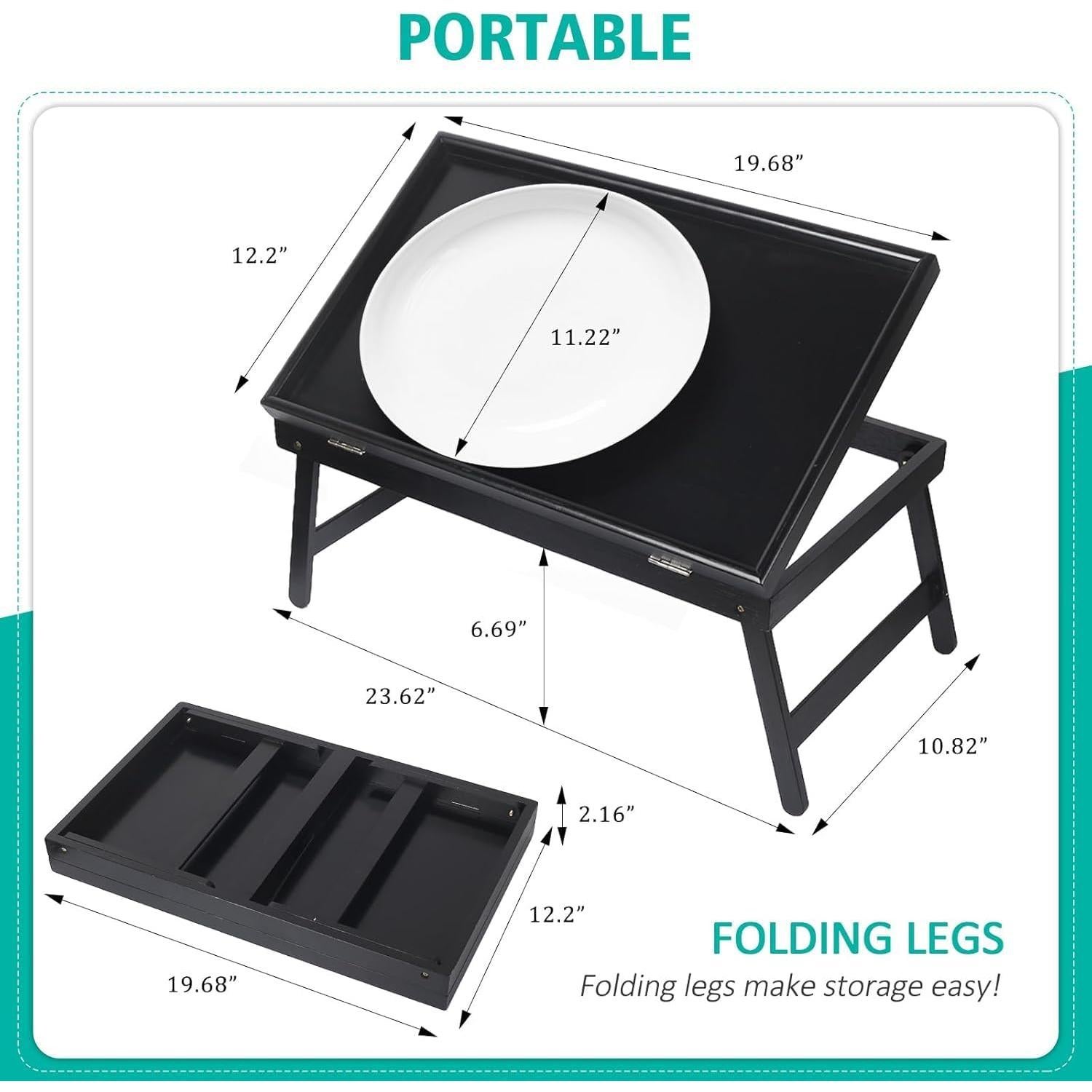 Mesa de cama ajustable Artmeer para desayuno y laptop - Negro