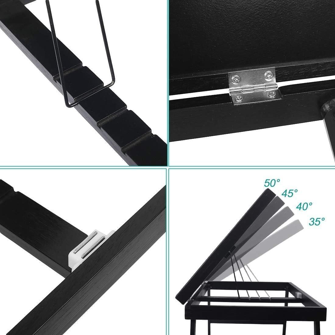 Mesa de cama ajustable Artmeer para desayuno y laptop - Negro