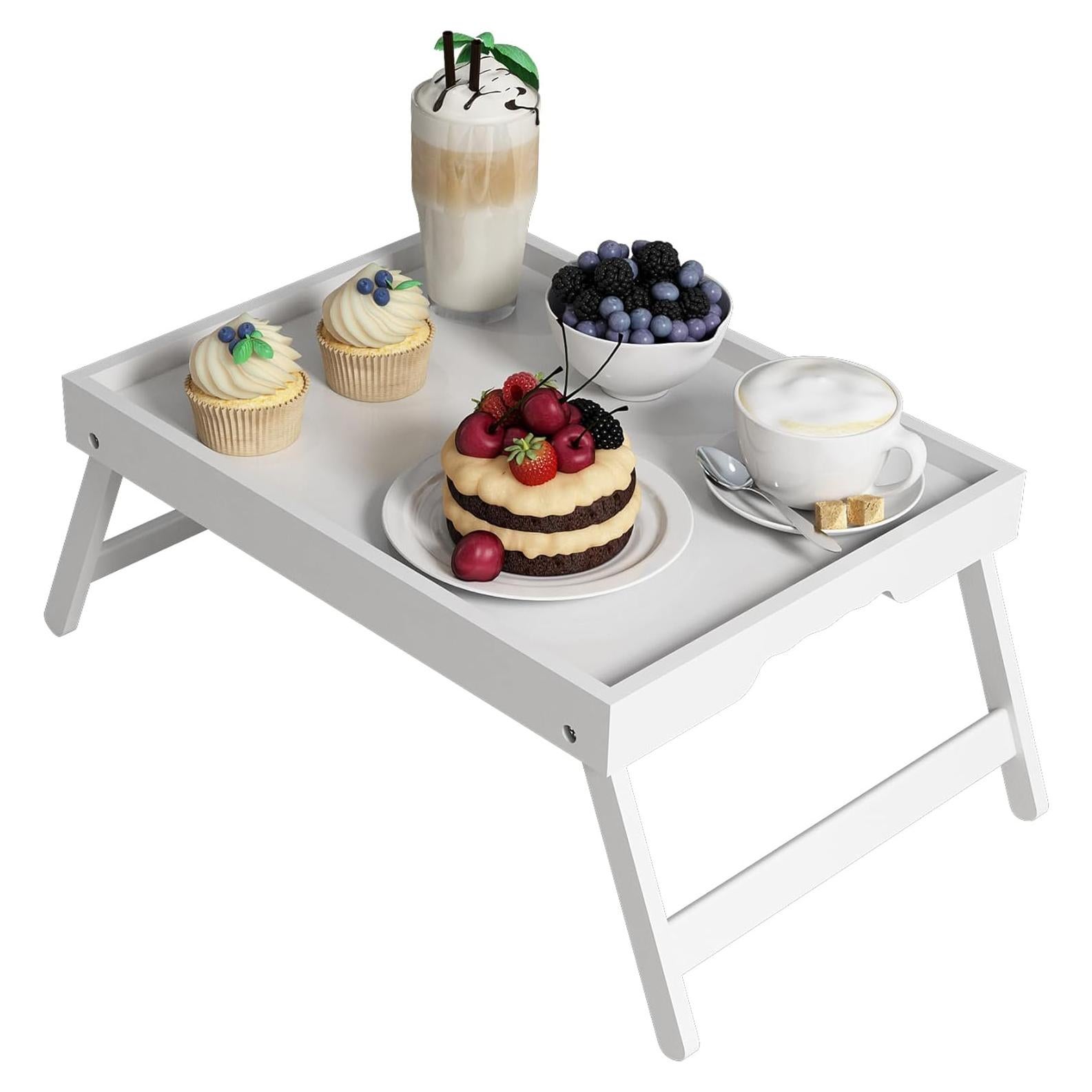 Mesa bandeja de cama Youpehom de bambú plegable blanca grande