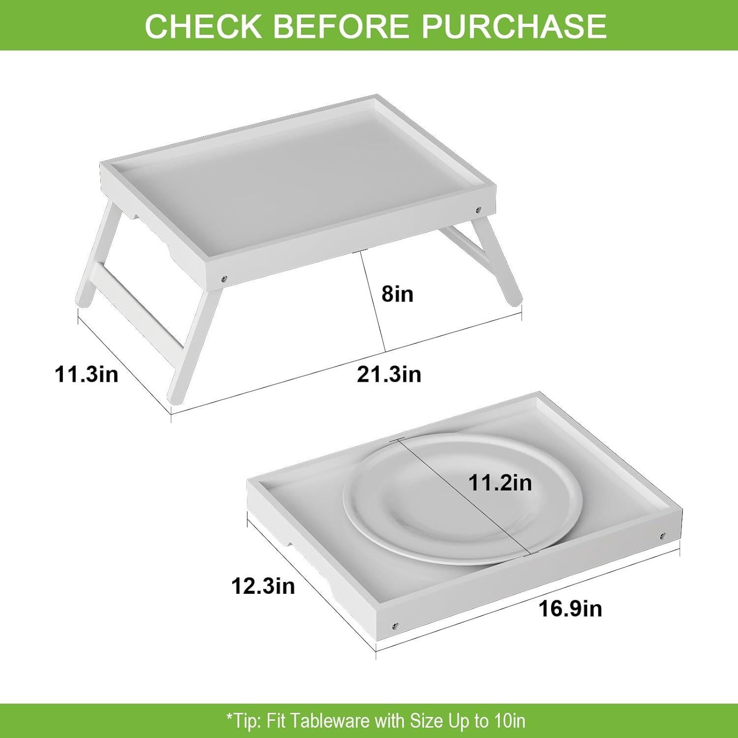 Mesa bandeja de cama Youpehom de bambú plegable blanca grande
