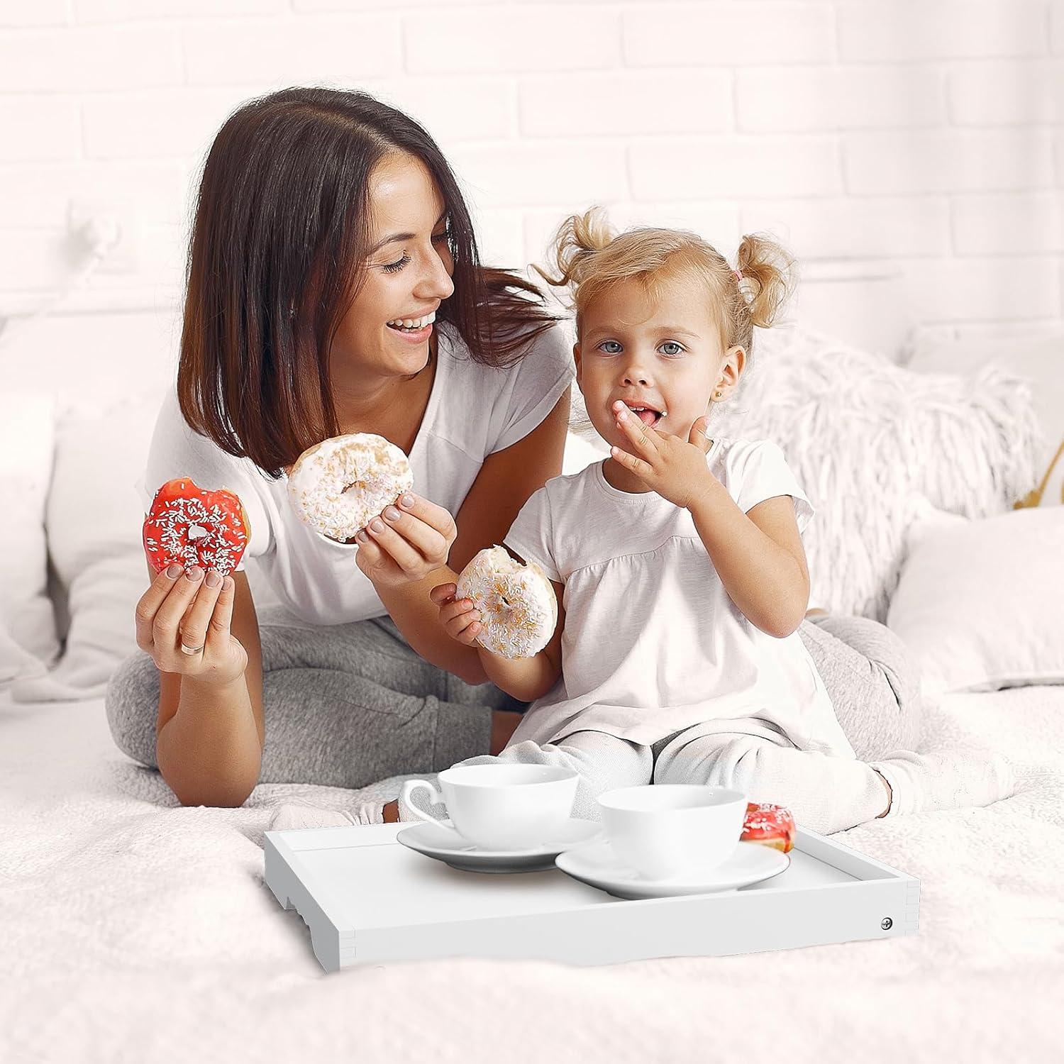 Mesa bandeja de cama Youpehom de bambú plegable blanca grande