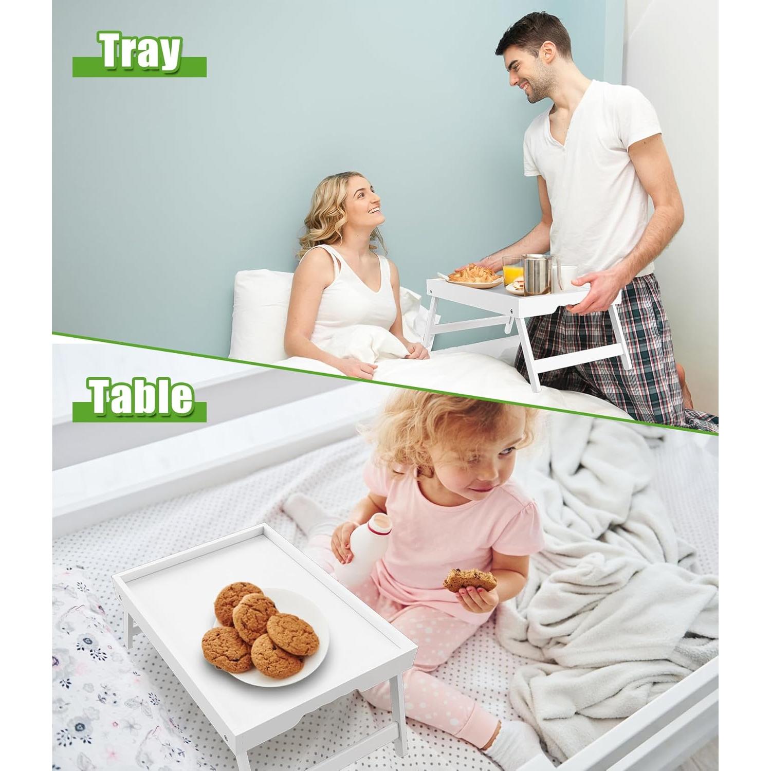 Mesa bandeja de cama Youpehom de bambú plegable blanca grande