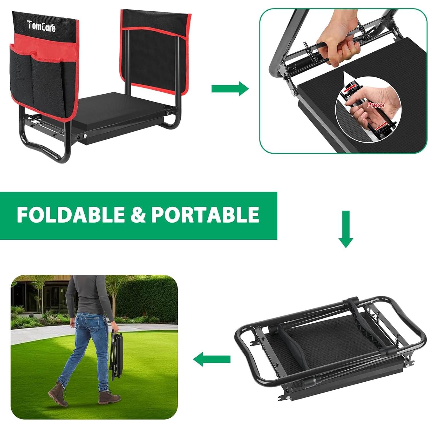 Rodillo y Asiento de Jardín TomCare 27 cm Almohadilla Suave Plegable