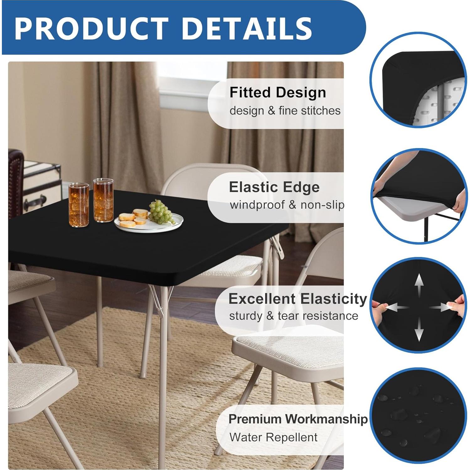 Mantel Cuadrado Ajustado Enjoyidea Negro 86.36x86.36 cm - 2 Piezas