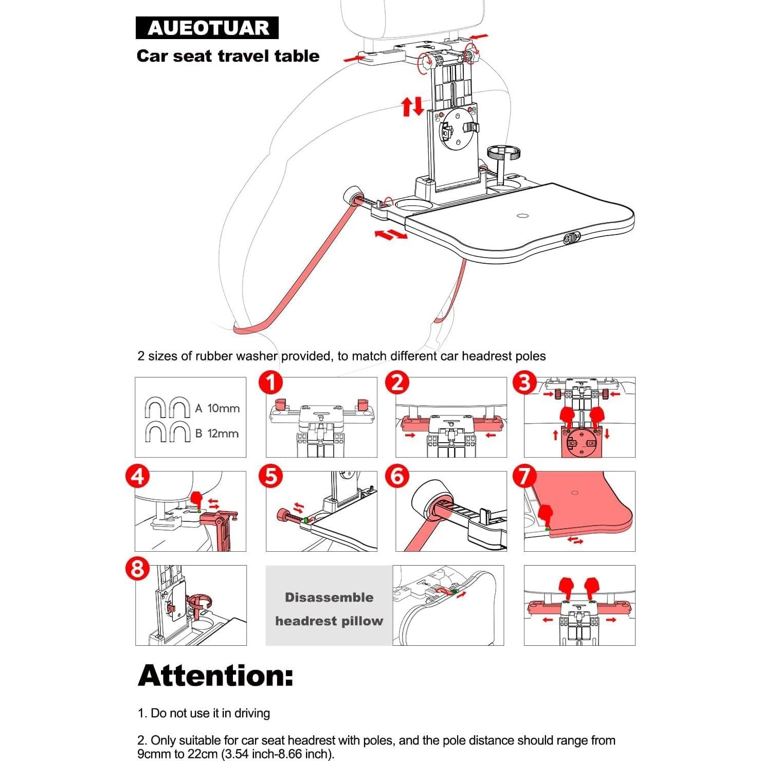 Mesa de bandeja trasera de coche AUEOTUAR OA1803 ajustable