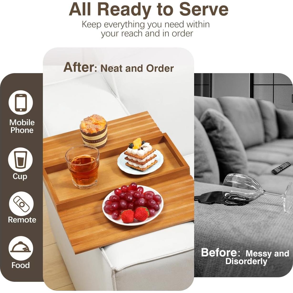 Mesa de bandeja para sofá Kssiaz de bambú antideslizante