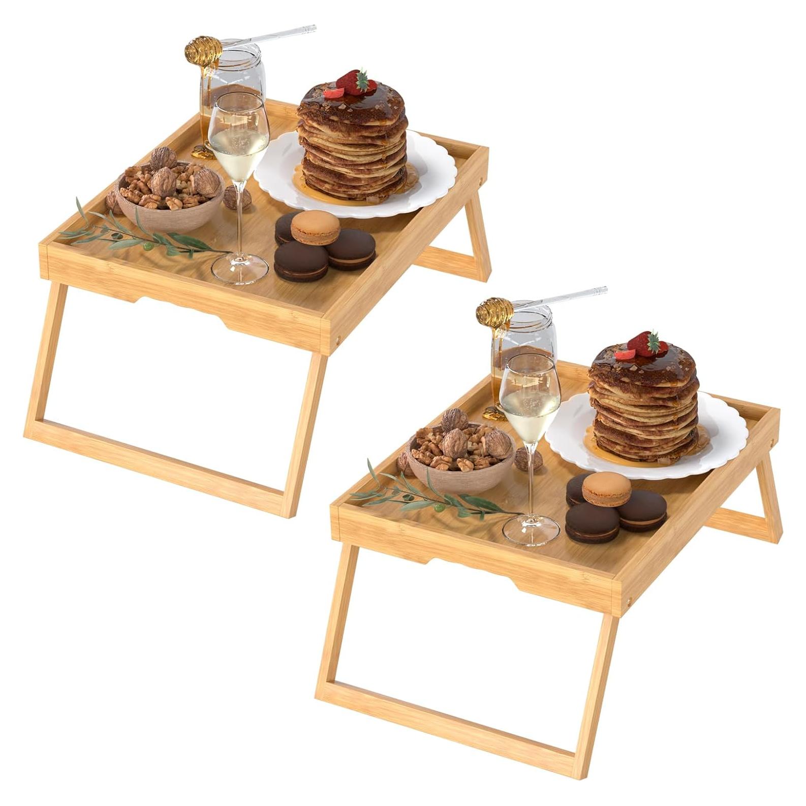 Mesa de cama plegable de bambú Promitop 2 piezas 40x30 cm