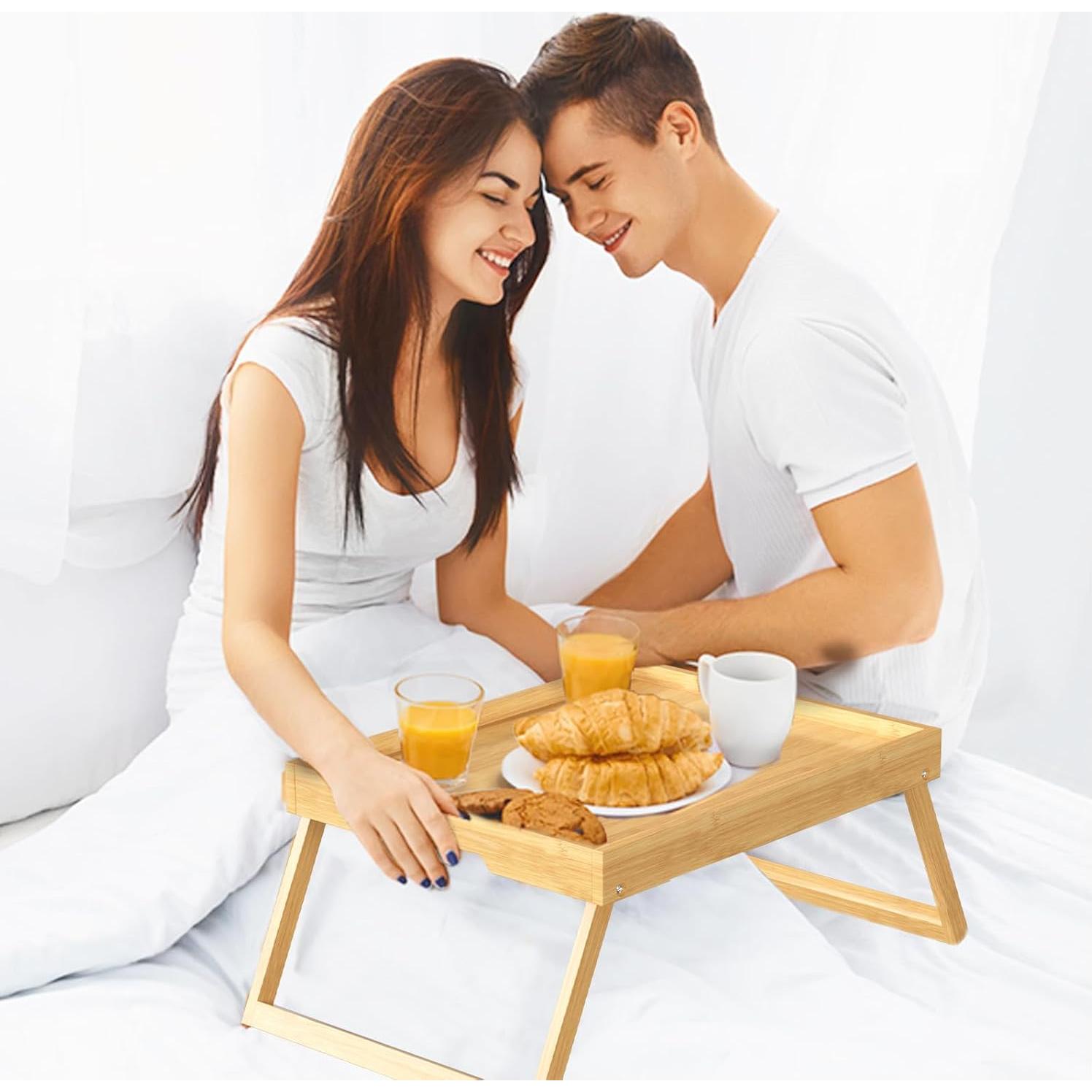 Mesa de cama plegable de bambú Promitop 2 piezas 40x30 cm